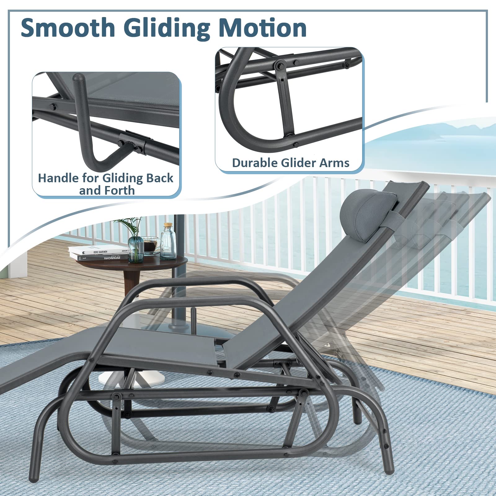 GIANTEX Ligstoel met 5-voudig verstelbare rugleuning, relaxstoel, geschikt voor strand, terras en zwembad, 190 x 57,5 x 29 cm (zwart