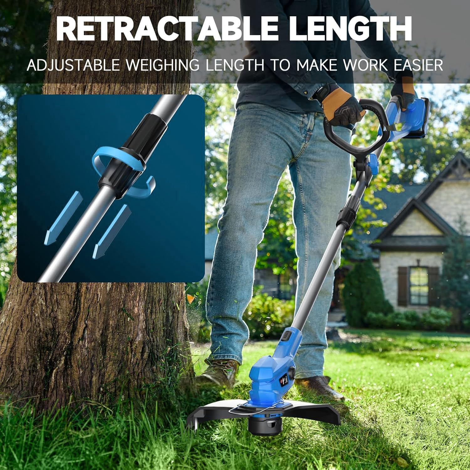 Cortabordes a Batería con 2 Baterías 2.0Ah y Cargador - Desbrozadora Eléctrica Ultraligera 1,9kg, Ancho de Corte 30cm, 9000RPM, 3 Bobinas de Hilo - Ideal para Jardín y Bordes (Hellblau)