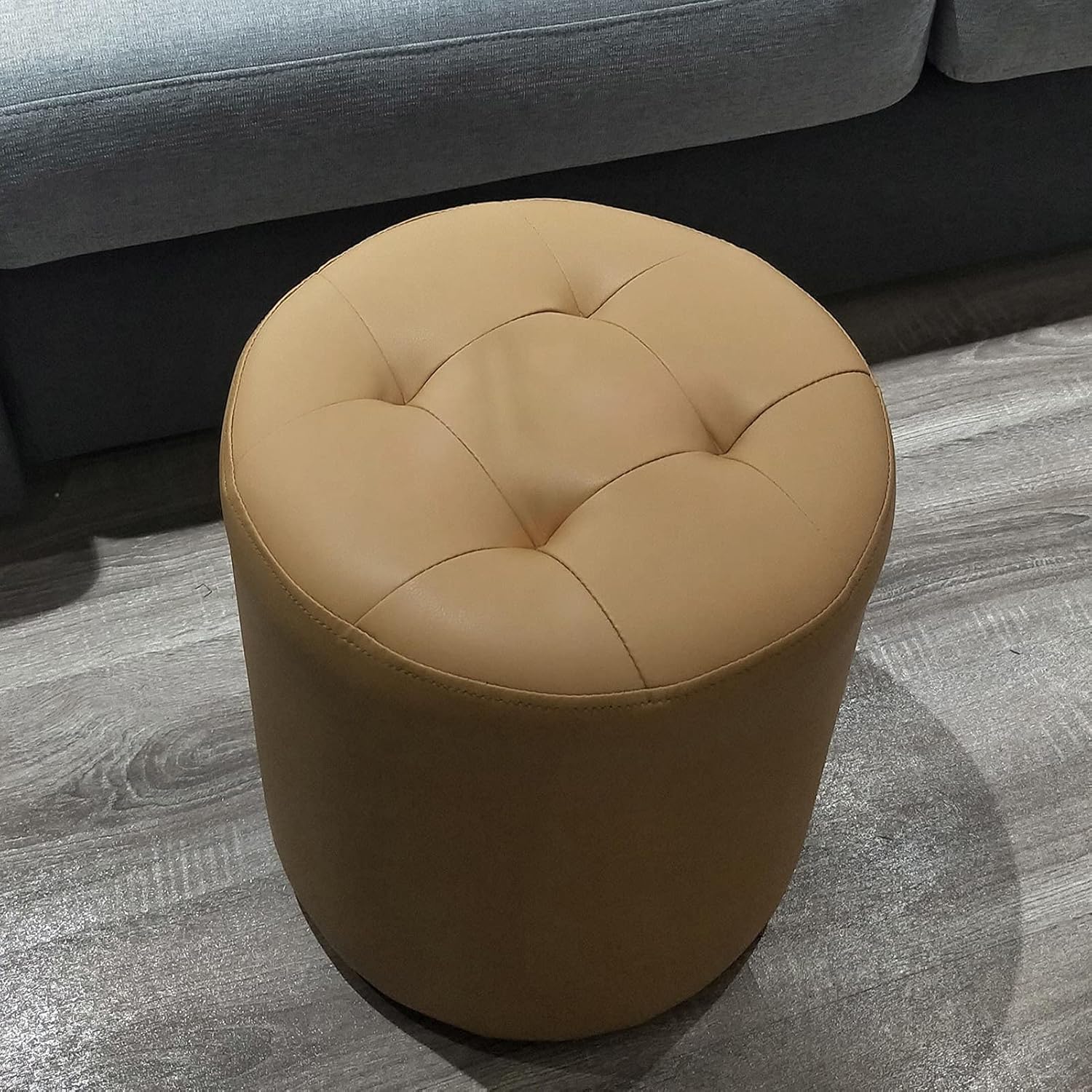 European-Style Leather Sofa and Stool, Round Stool for Living Room Coffee Table, and Stool for Changing Shoes for Household Use. (Color : Yellow)