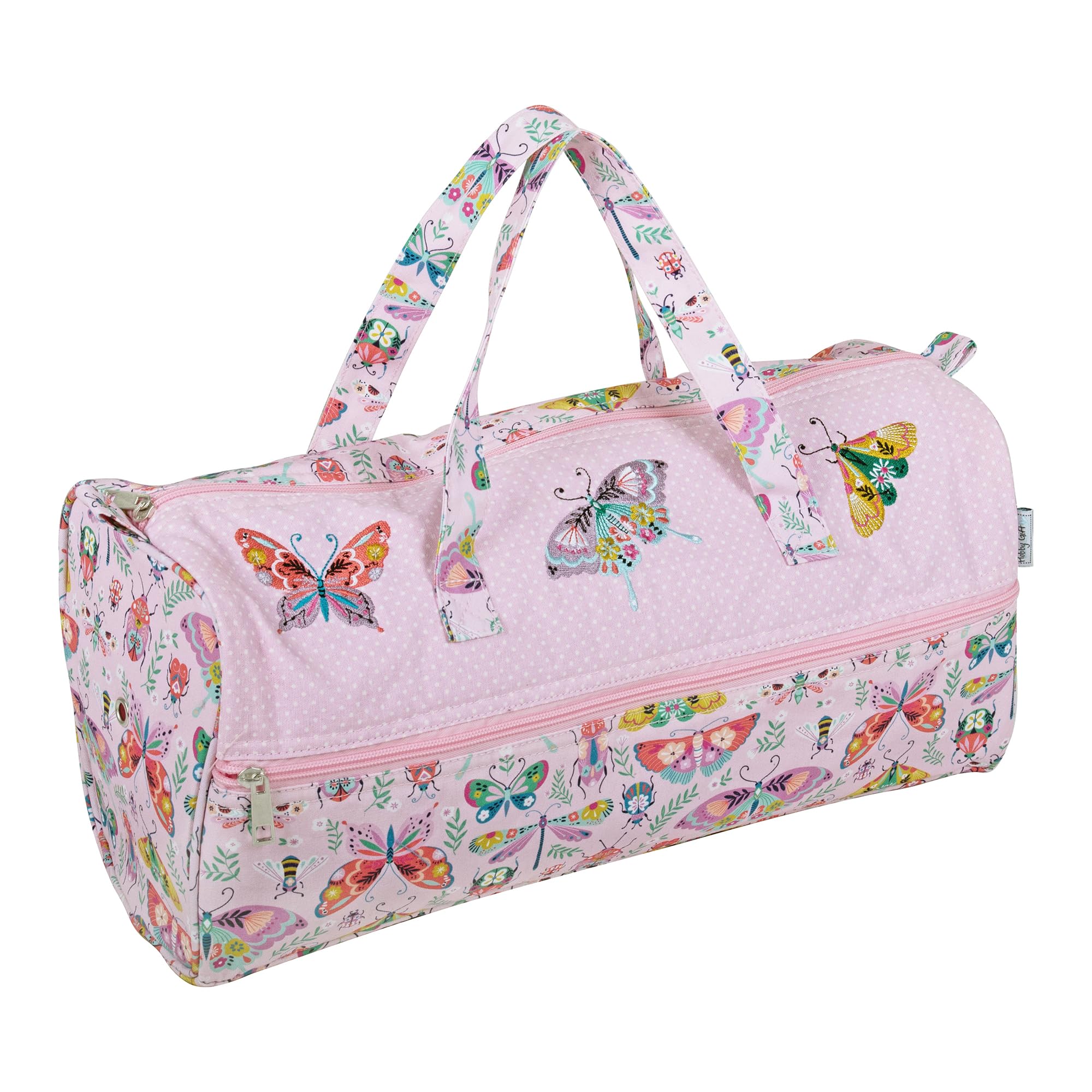 Hobby Gift Bugs & Butterflies Knitting Bag - Large Yarn Holder Wool Storage Bag - Zipper Compartment For Up To 40Cm Knitting Needles, Crochet Hooks And Accessories - 16.5 X 45 X 19.5Cm