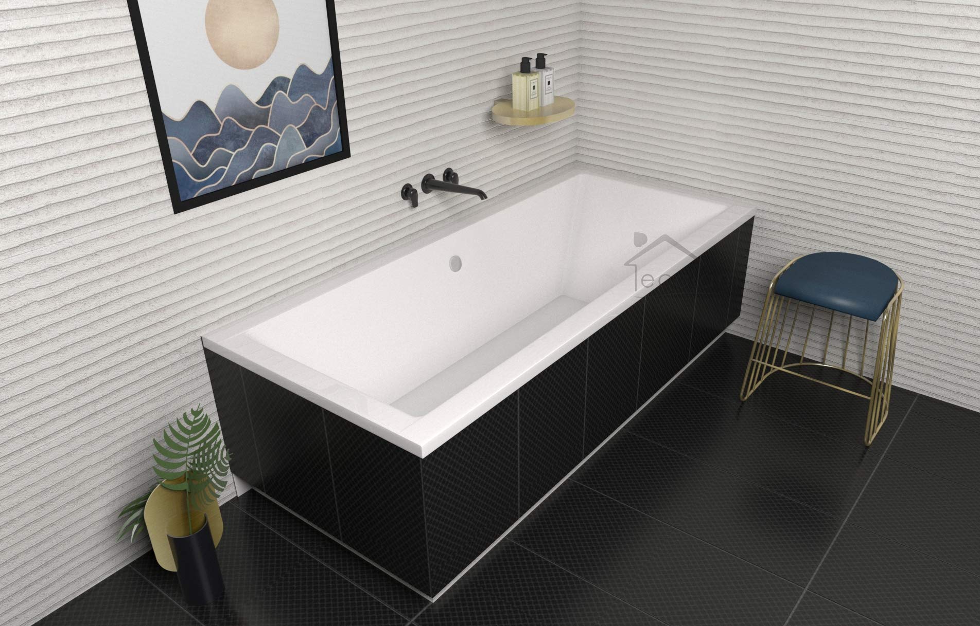 ECOLAM Badewanne Quadro 190x90cm Wanne Rechteck Ablauf Füße Silikon SET | Rechteckbadewanne Ablauf in der Mitte ideal für zwei Ablaufgarnitur Ab- und Überlauf Automatik Füße Silikon Komplett-Set