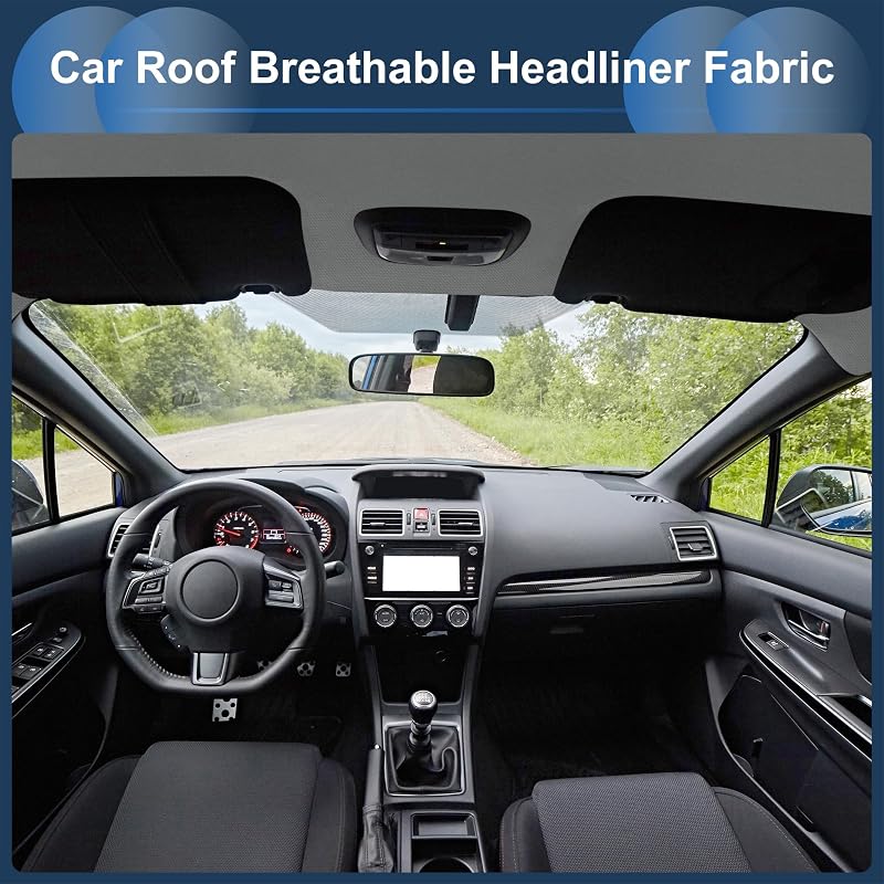 INFINAUTO Material textil auto cu spate din spumă respirabilă pentru tapițerie, 64x48 inchi, gri închis, plasă pentru repararea plafonului de mașini, camioane, autorulote și SUV-uri