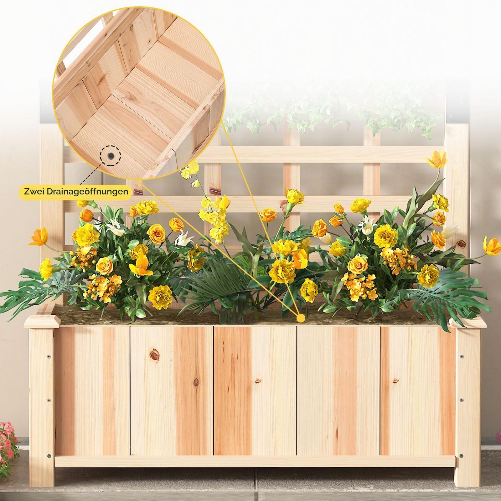 sogesfurniture Hochbeet Pflanzkübel aus Holz, 90x40x151cm, Pflanzkasten Blumenkasten mit Rankgitter für Garten Balkon Terrasse, Gartenspalier für Kletterpflanzen, Blumen, Gemüse