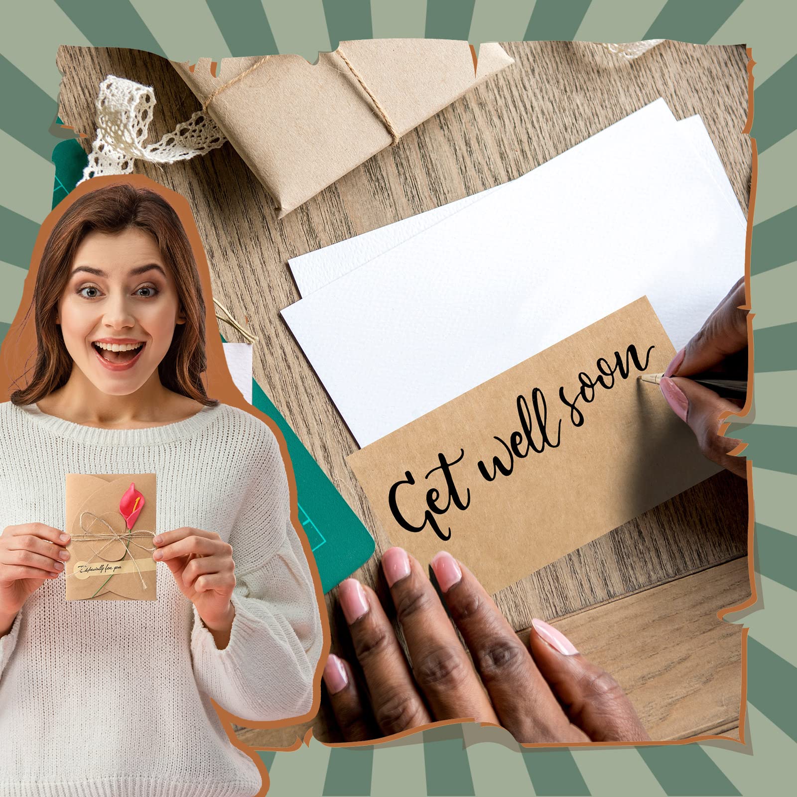 Lot de 100 cartes de vœux de remerciement avec enveloppes pour Noël, mariage, anniversaire, fête prénatale