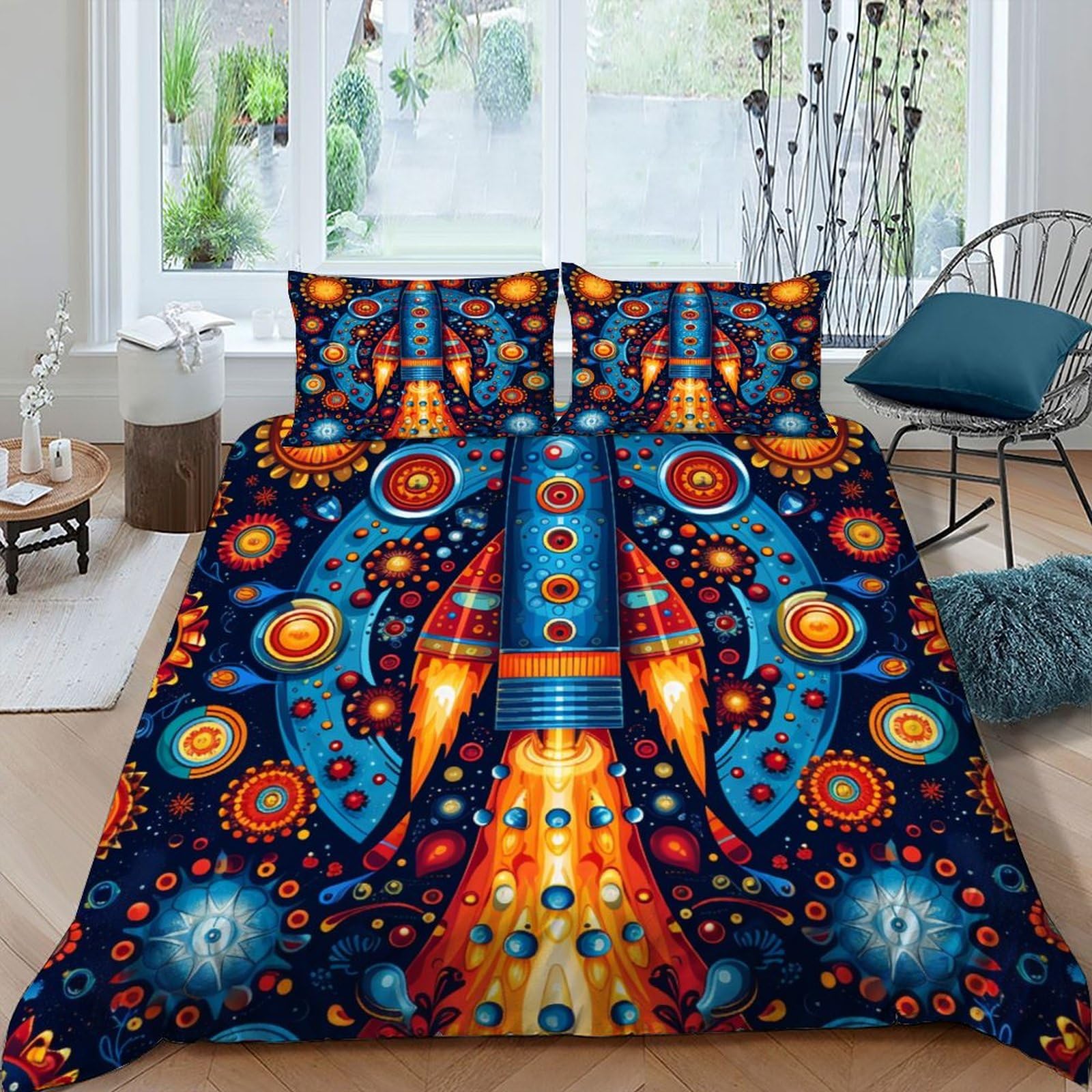 Parure de lit King motif espace avec housse de couette microfélicitée 220x240