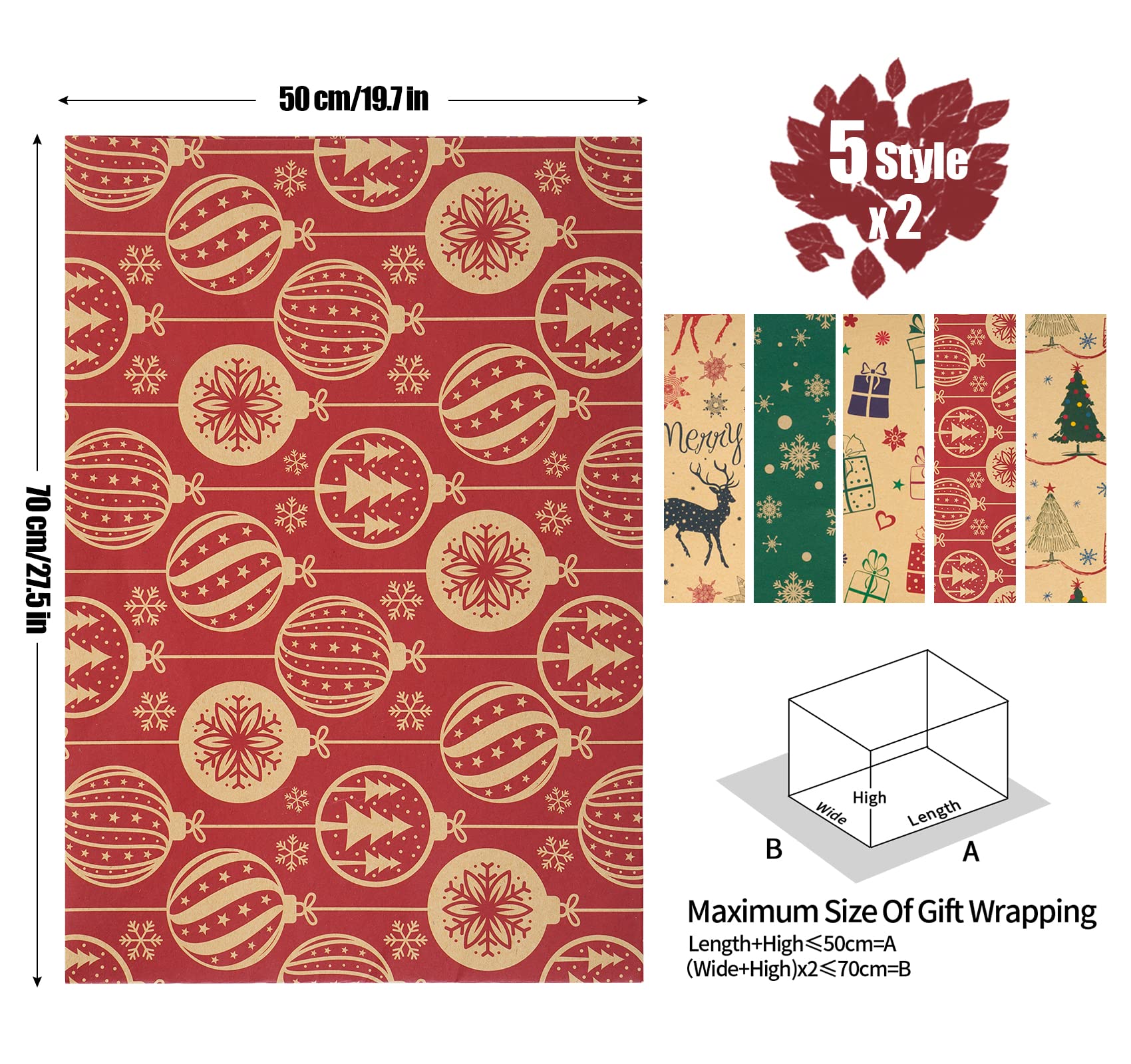 Anstore Papier Cadeau Noel, Lot De 10 Feuilles De Papier D'Emballage