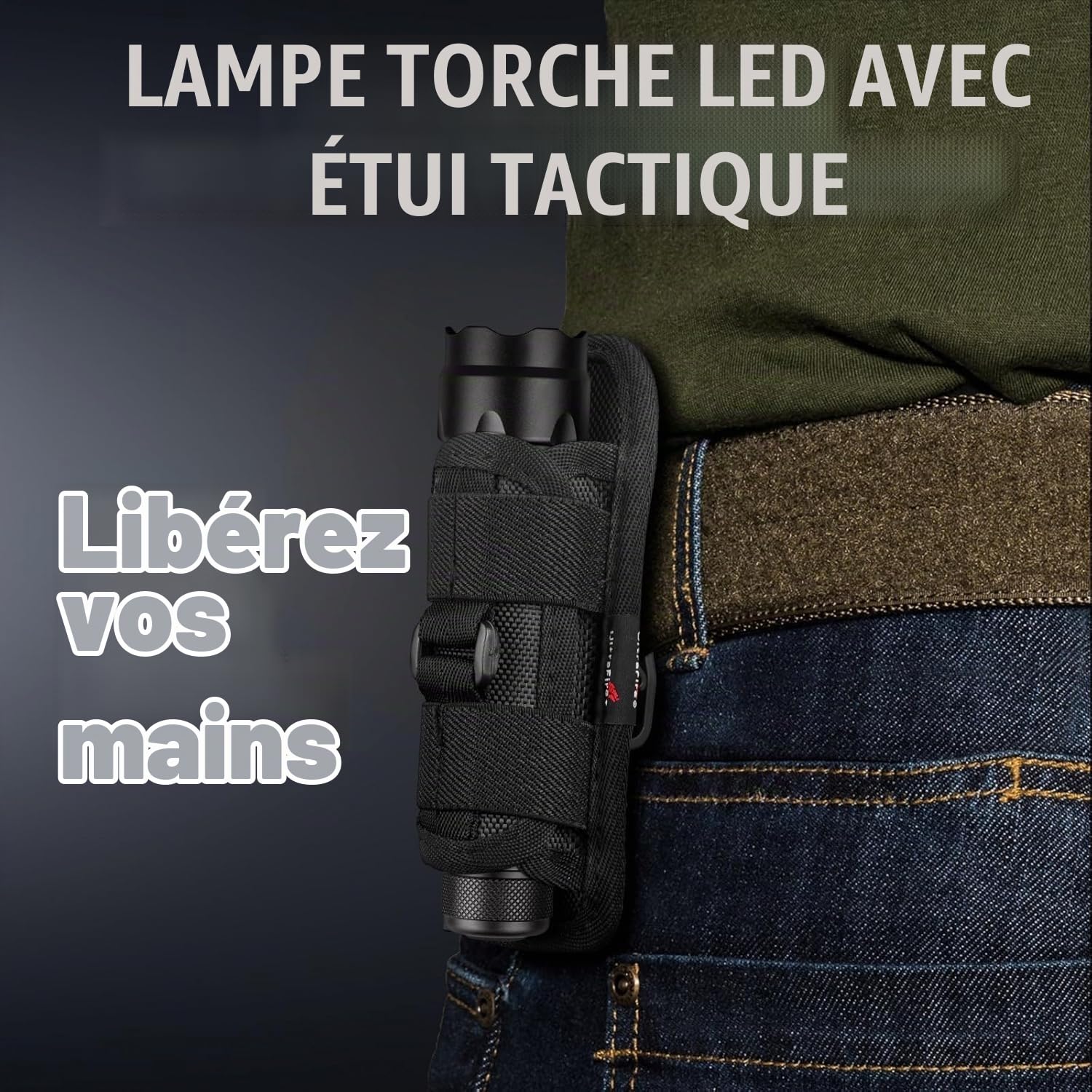 Ultrafire WF-502B Torche et Étui à lampe de poche Set, 1000 Lumen LED Torche 1 Mode et Support de lampe de poche avec clip rotatif à 360 degrés