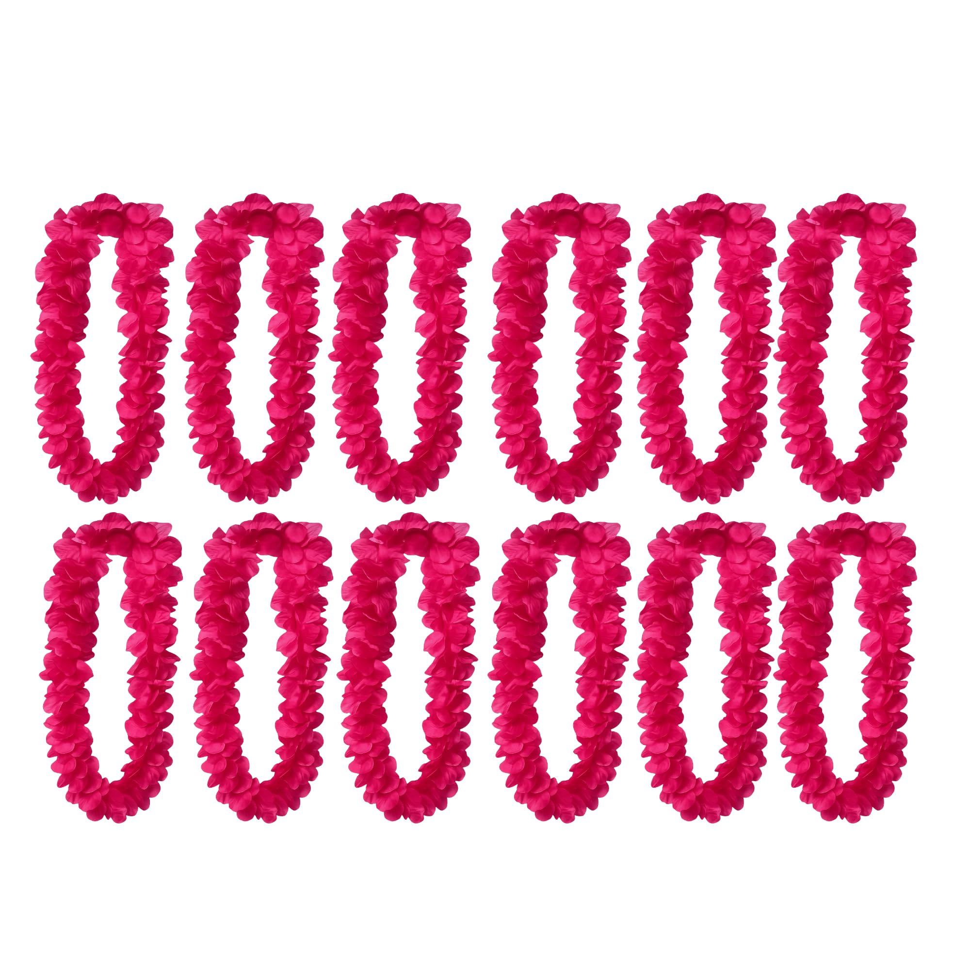 FUN FABLES 100cm Hawaiian Garlands – Pink Flower Lei Necklace for Adults, Hawaiian Fancy Dress, Beach Party Supplies, Luau Decorations, Tropical Theme Party Accessories, Hula Garland Necklace (12)