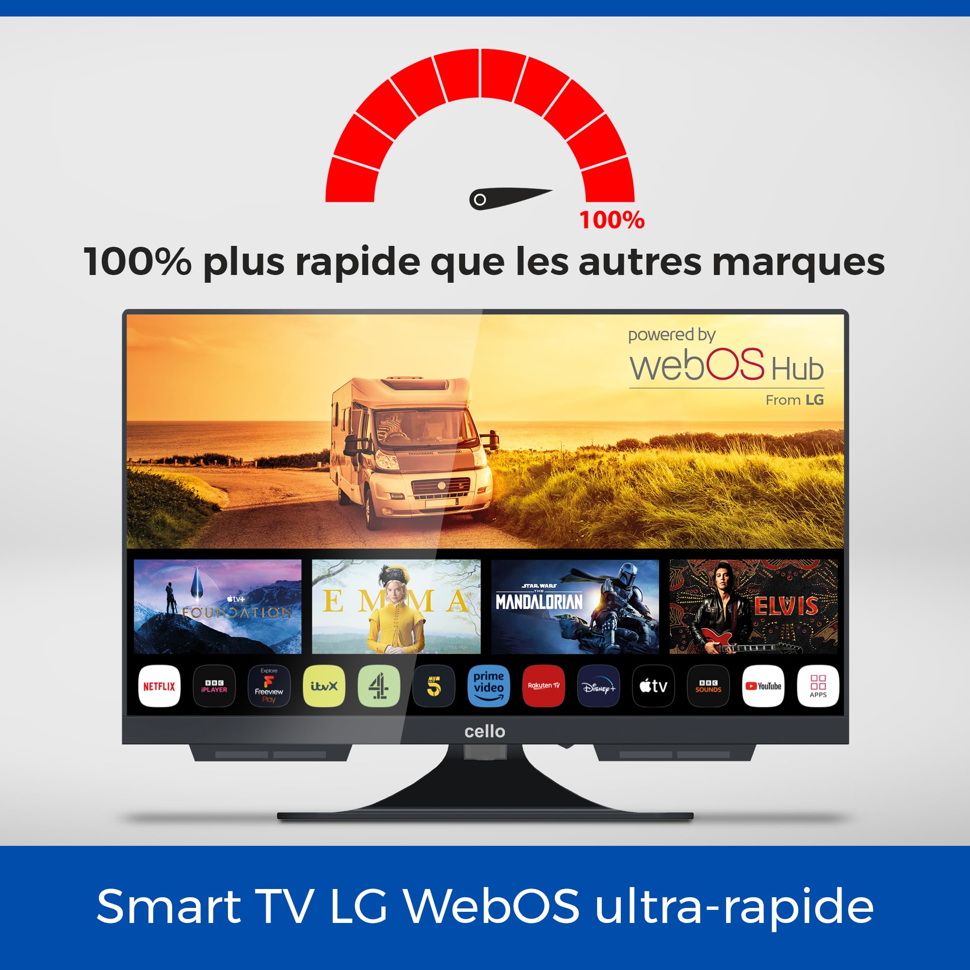 Cello C1924WS Smart TV 19 Pouces 12V pour Camping-Car, Caravane et Fourgon Aménagé, WebOS, Netflix, Bluetooth