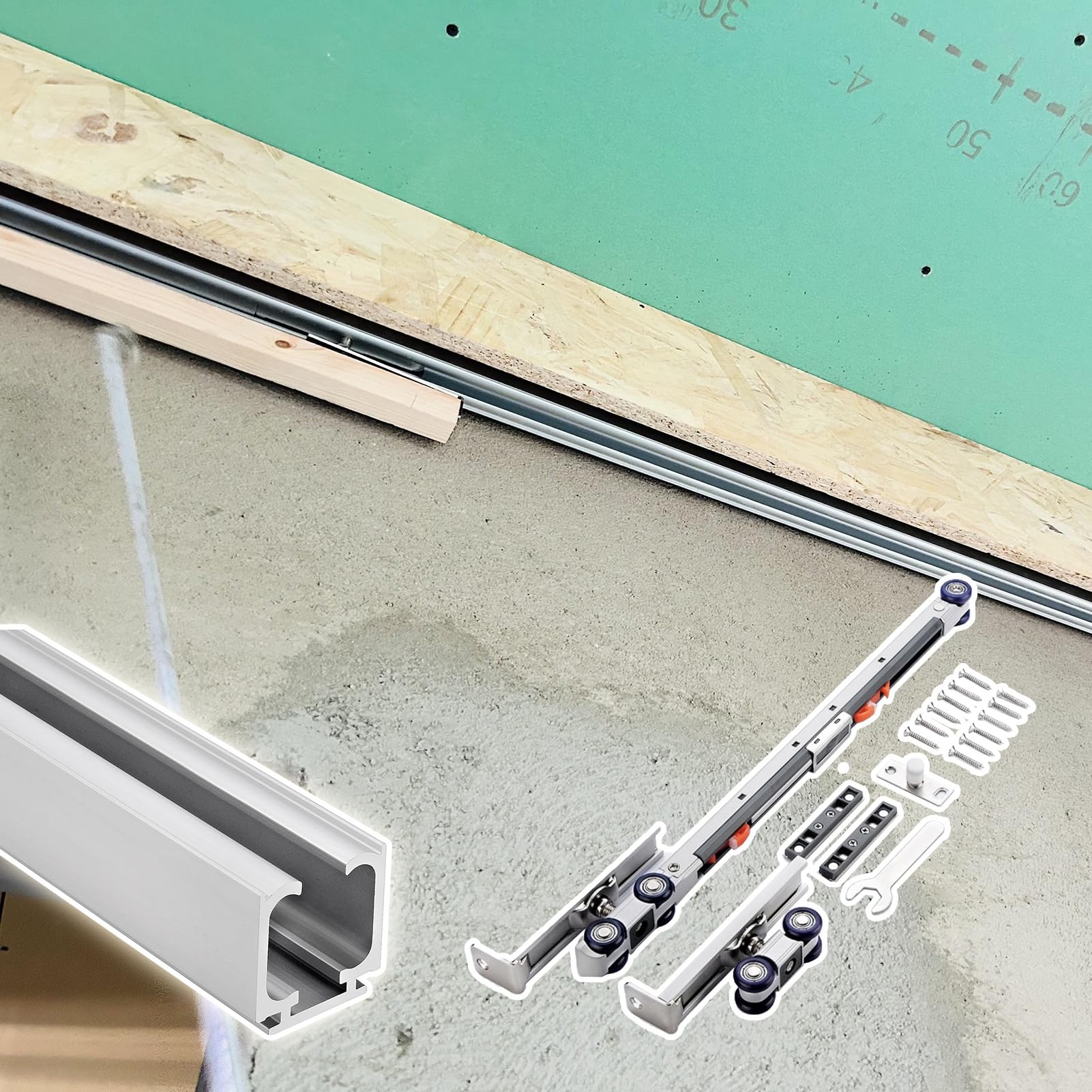 Riel de Aluminio Premium para Puerta corrediza de Granero con Cierre Suave, Kit de herrajes para Puerta corrediza Individual, Sistema de Marco para Puerta empotrada para Puertas de Armario (