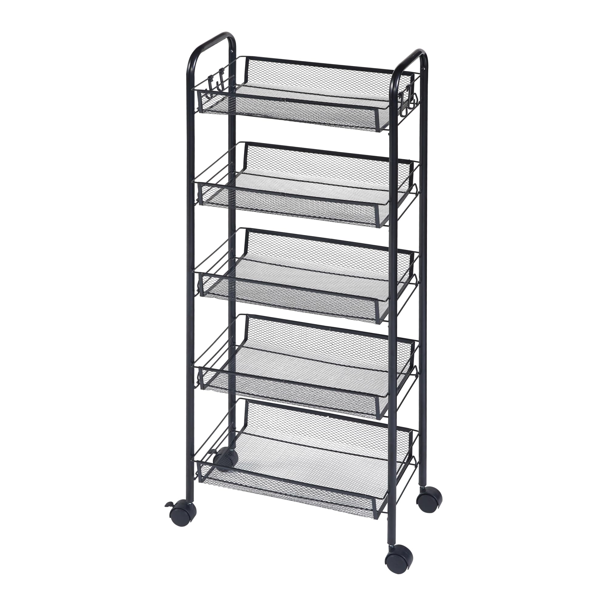 [en.casa] Carro de Servicio de 5 Niveles Verdulero con Paredes Perforadas y 5 Cestas Rectangulares Carrito de Cocina Baño con 4 Ruedas Acero 103x44x26 cm - Negro