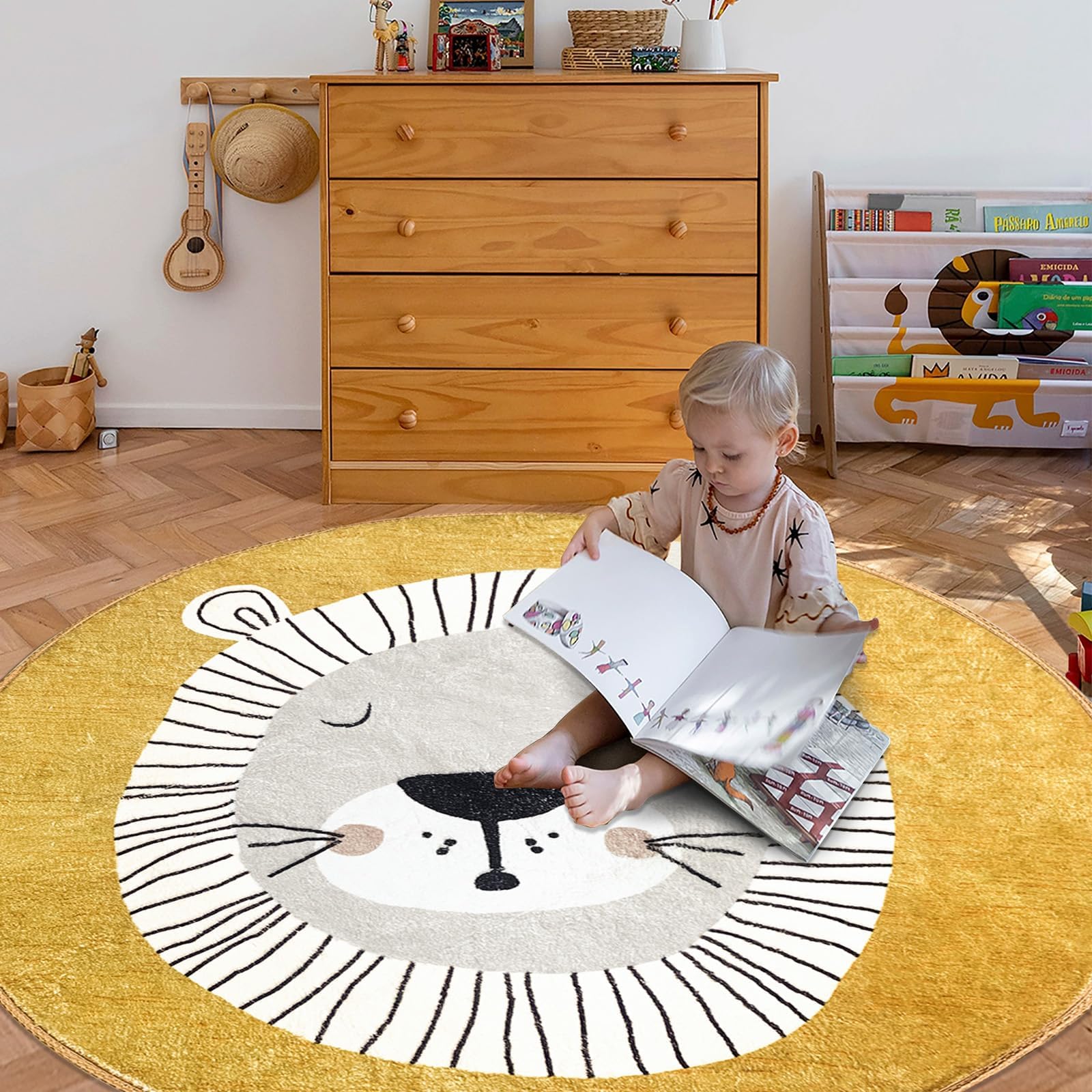 USTIDE Extra Large Kids Carpet Soft Lion Nursery Rug, Bedroom Rug Baby Crawling Mat Playroom Mat, 5.2FT