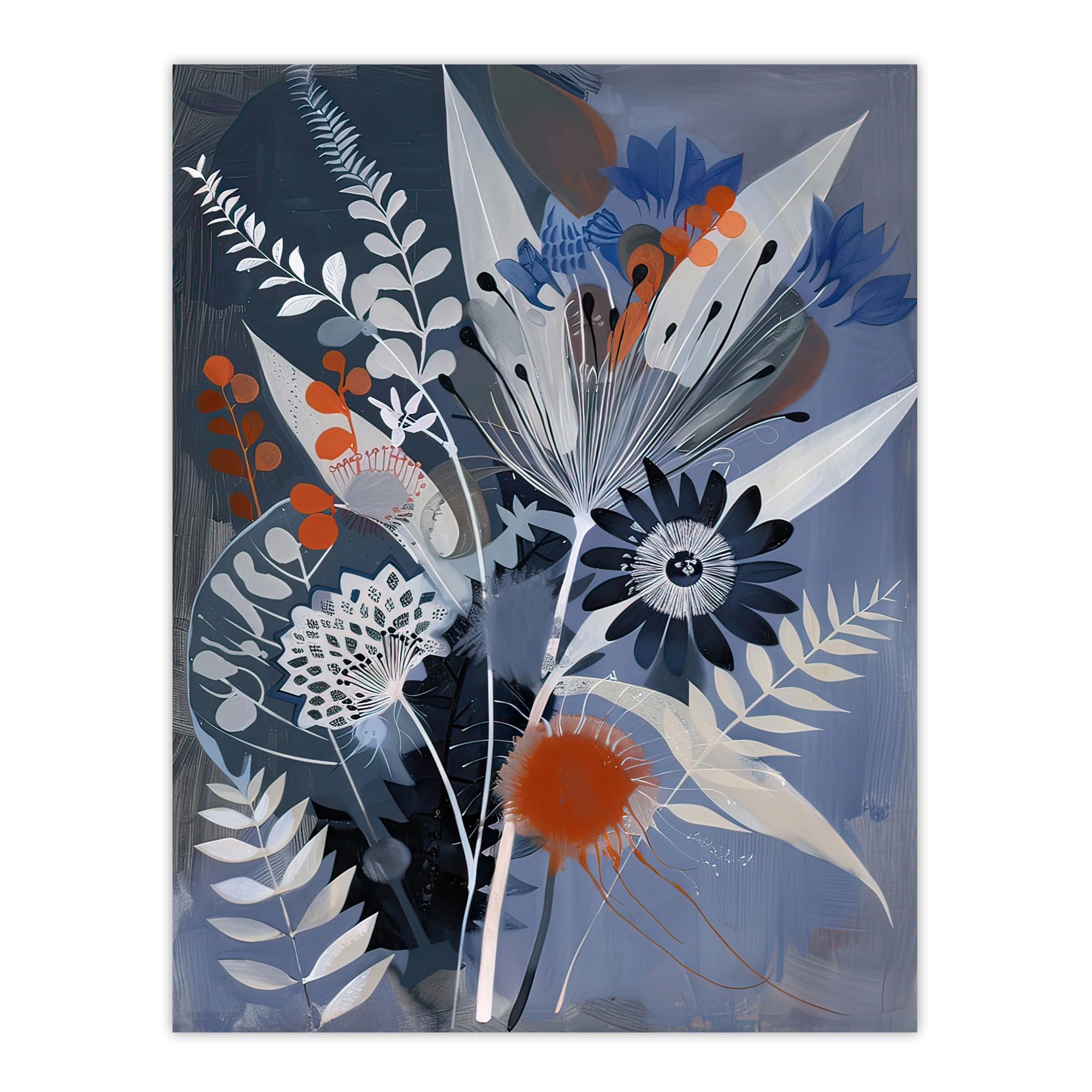 Artery8 Blue Wildflower Spray Bouquet Painting Floral Wall Art Print - W24 inch x H32 inch