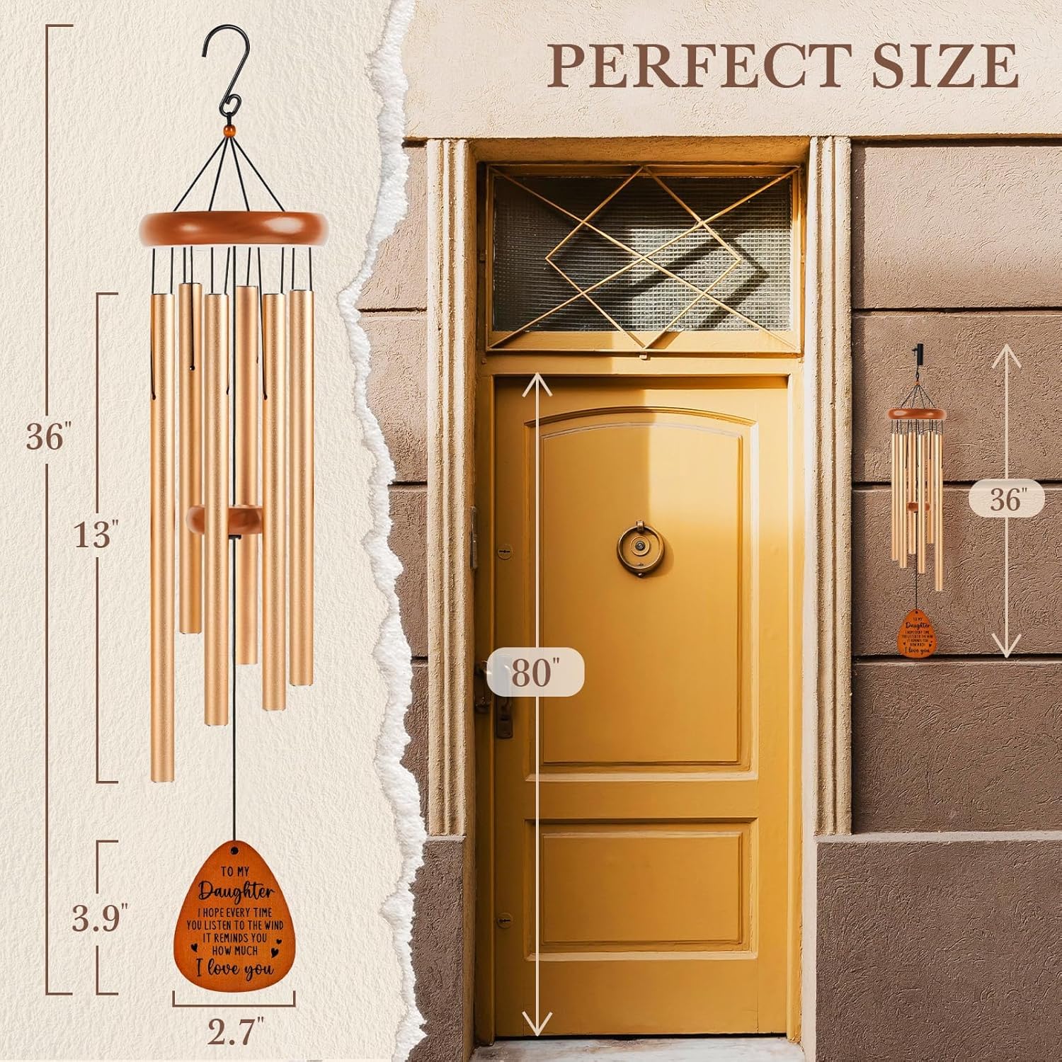 Gifts for Daughter, Daughter Wind Chimes, Valentine's Day Best Gift for Daughter, Birthday Gift for Daughter from Mom Dad, Love Reminder Gifts for Birthday, Mother's Day, Christmas-Large 36'' - Image 7