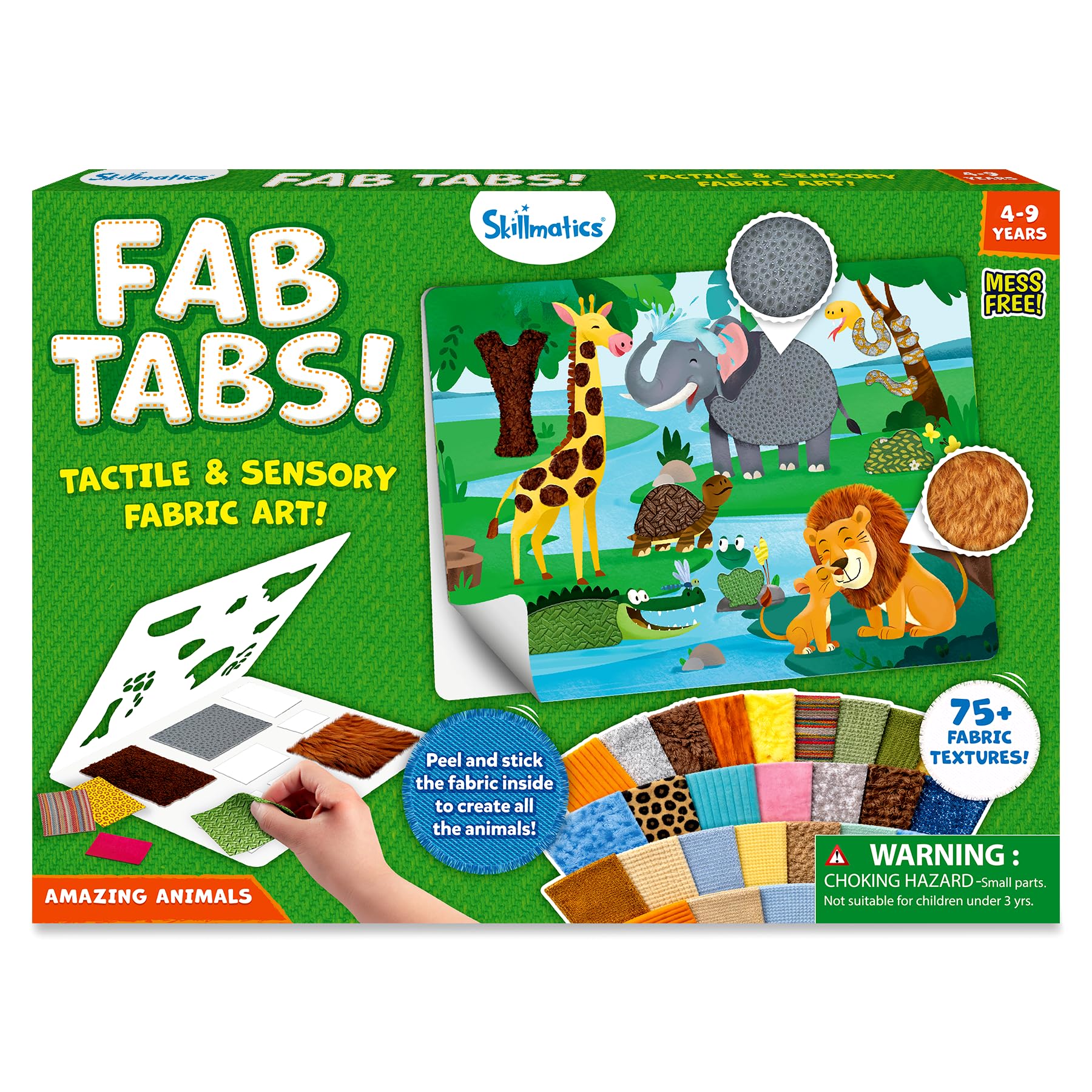 Skillmatics Fab Tabs – Animals, Sensory & Tactile Fabric Art & Craft Kit