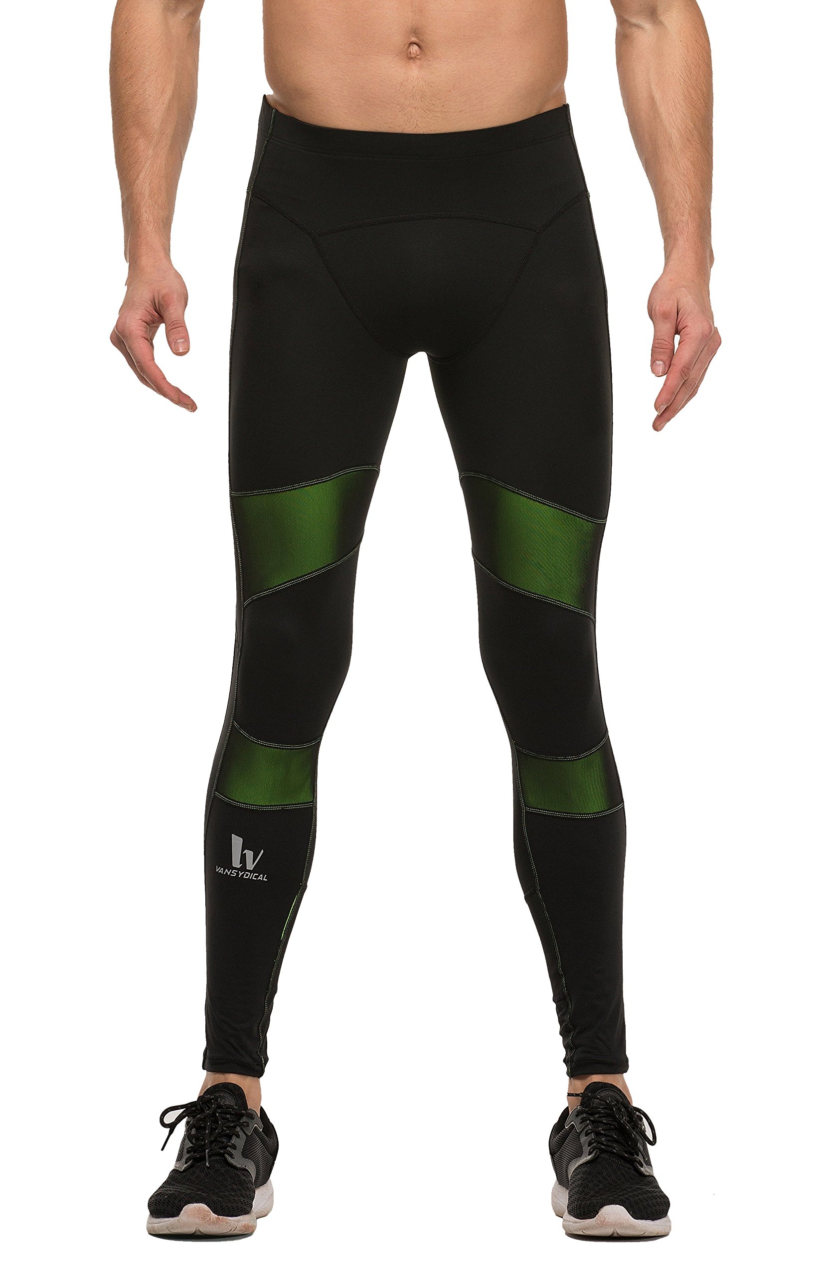 Fringoo ® Men's Compression Tights Workout Base Layer Training Running Leggings Gym Pants (Small, Green Mesh)