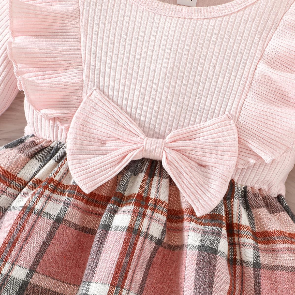 Magic Park 0-24M Baby Toddler Girls Ruffle Long Sleeve Bodysuit Ribbed Plaid Romper Dress Fall Winter Outfit with Headband - Image 6