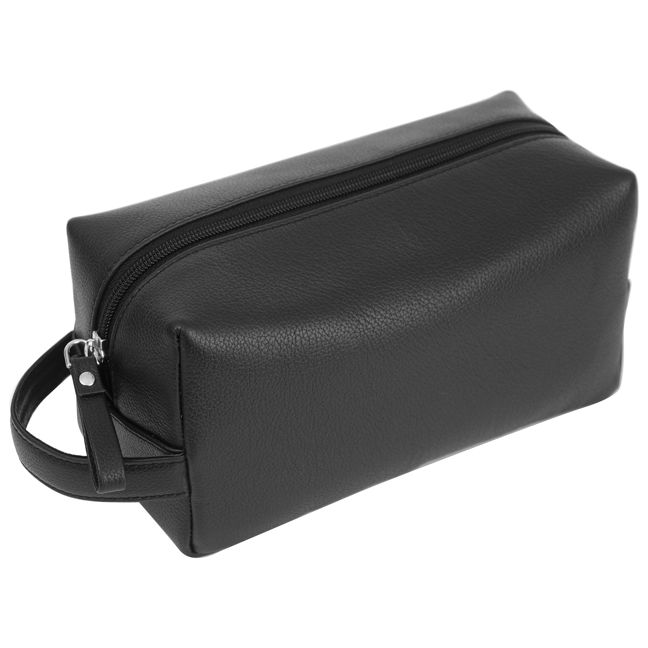 Spillbox Leather Toiletry Pouch Toiletries Bag Travel Shaving Kit Cosmetic First Aid with Metal Zipper - (Black)-picture-11