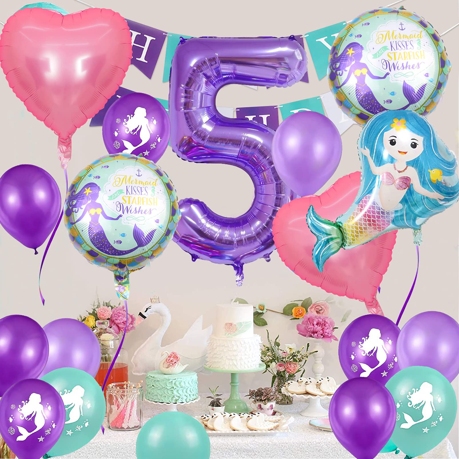 Joyeux Anniversaire Ballon,Sirène Anniversaire Fille Decoration,Sirène