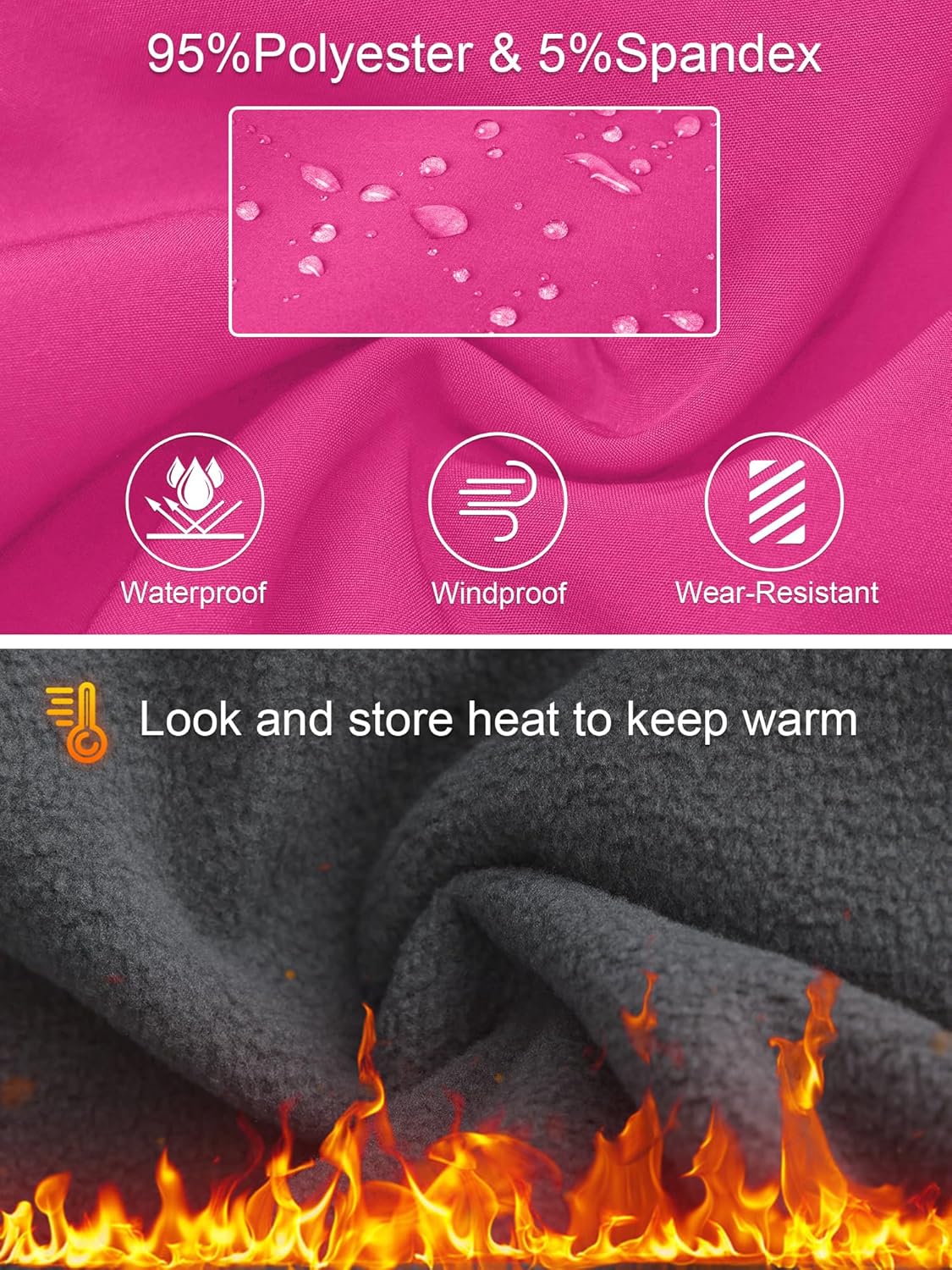 HIBETY Boys Youth Windproof Snow Pants with Fleece-Lining, Kids Waterproof Skiing Pants with 4 Pockets - Image 6