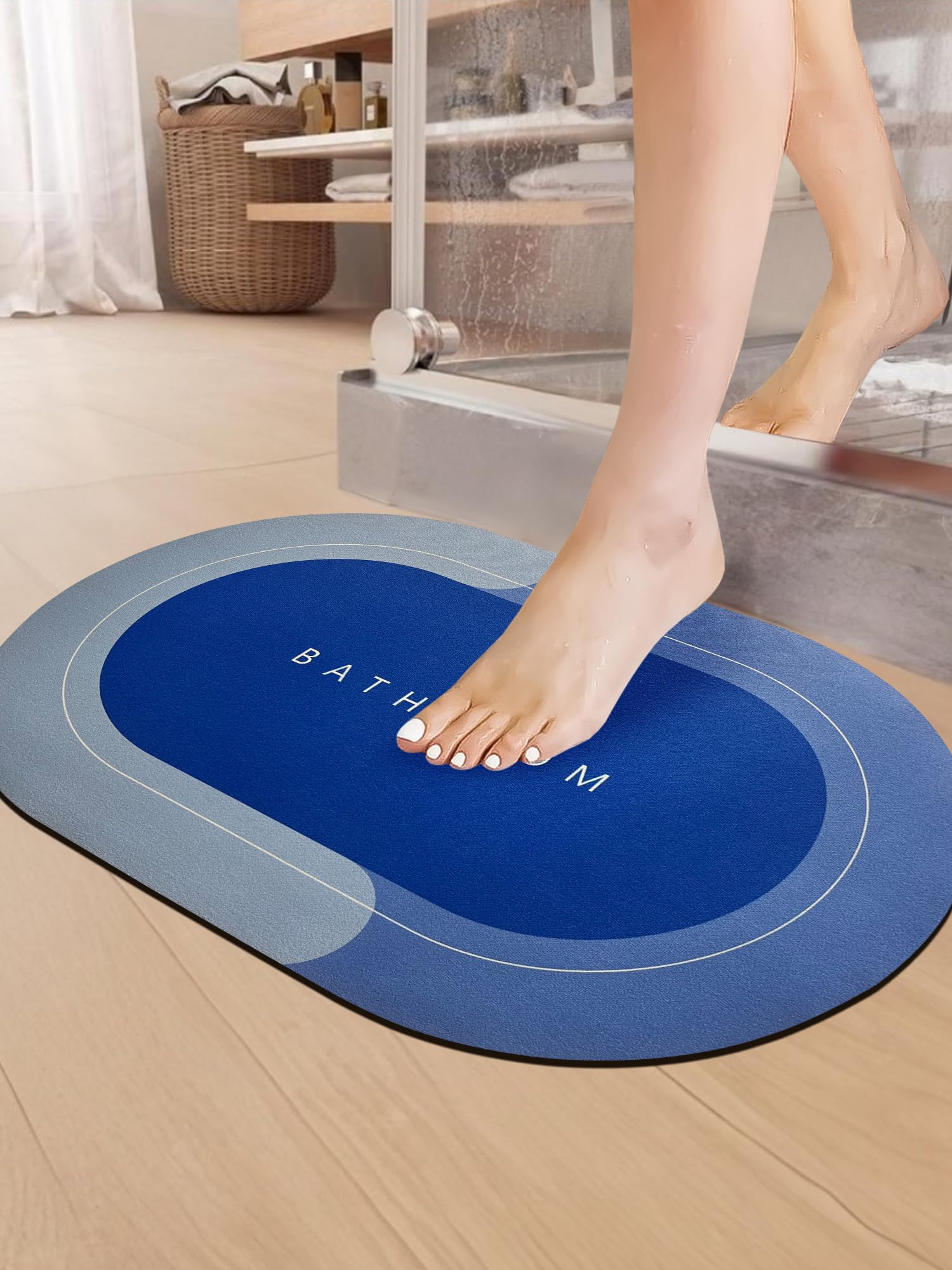 SITTELLA Rubber 3.5mm Anti Skid Water Absorbent Water Soaking Bathroom Print Door Mat (40x60cm) Light Blue Pack of 1, Oval