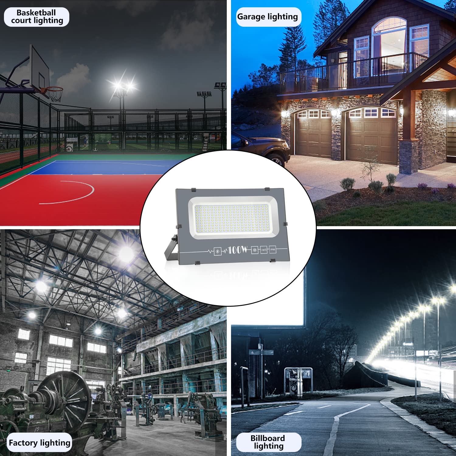 loyal Faretto da esterno a LED 600 W, super luminoso, 6000 K, luce bianca fredda, 60000 lm, IP66, impermeabile, regolabile, con stanghette per giardino, garage, campo sportivo