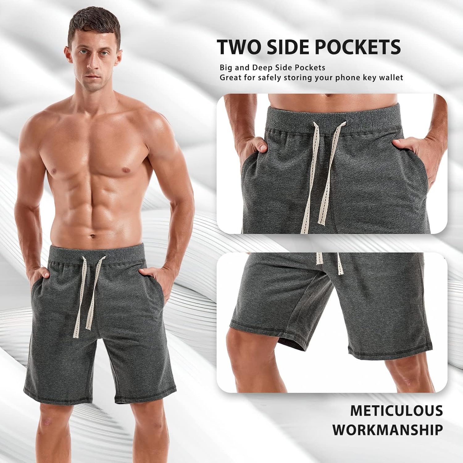 AMY COULEE Men's Casual Classic Shorts Athletic Cotton Sweat Shorts with Drawstring - Image 4