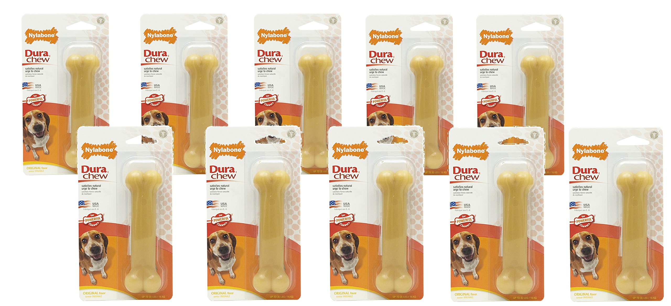 Nylabone Dura Chew Kauspielzeug für Hunde, mit Knochen, Geschmack, Größe M, 10 Stück