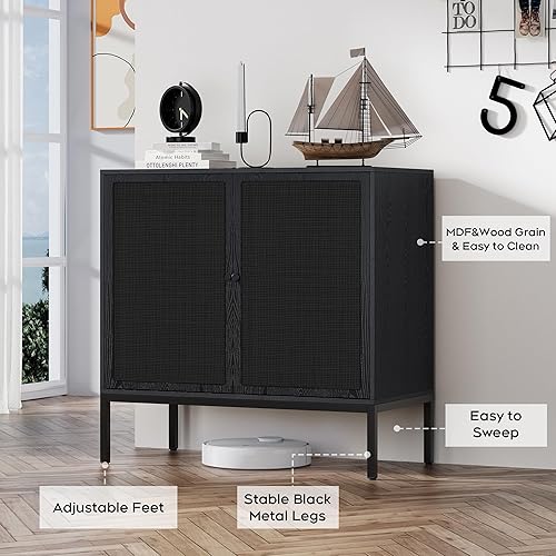 Miniatura 5 de Brafab Aparador Buffet Gabinete con Almacenamiento, Armario Acento con Puertas Decoradas de Ratán Natural, Gabinete de Ratán, para Sala, Entrada,
