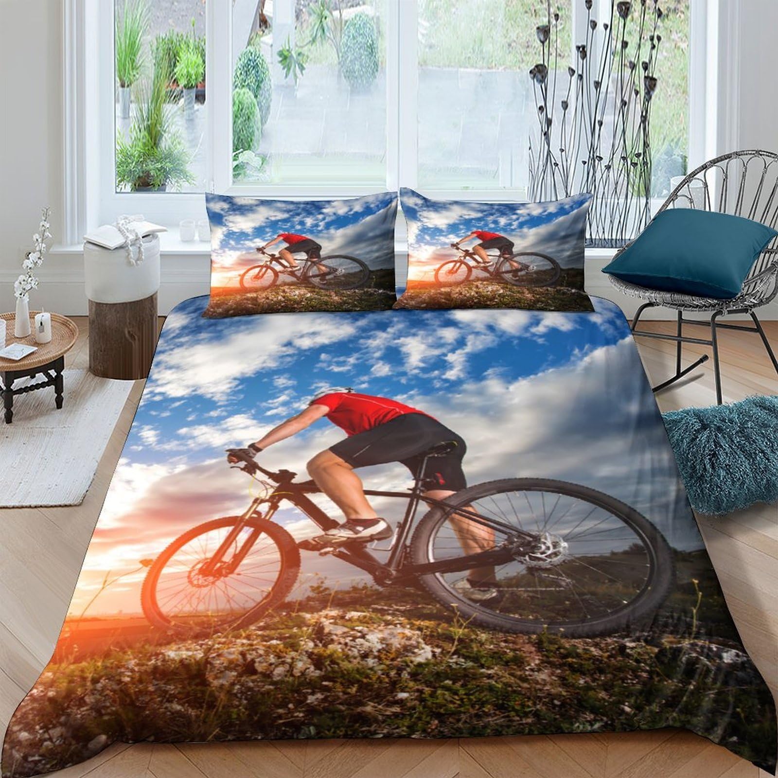 Ctjqhvkz Style-9 3D Printed Mountain Biking Fitted Sheet Microfiber Outdoor Cycling Sunset Bed Cover For Bedroom Dorm Mattress Decor Single（135X200cm）
