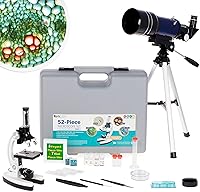 Vista 1 de AmScope-Kids 120X-1200X Kit de microscopio para estudiantes de microscopio de brazo metálico blanco para principiantes y telescopio refractor