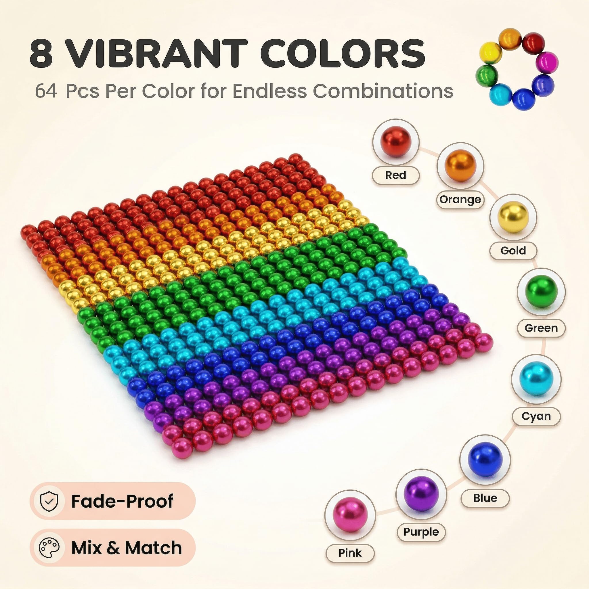 Juego de bolas coloridas de 5 mm (216/512/1000 piezas), juguete interactivo de construcción de montaje 3D para adultos, dispositivo creativo de escritorio y rompecabezas antiestrés, regalos para - 3