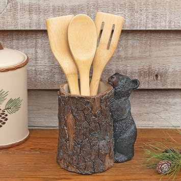 BLACK FOREST DECOR Climbing Black Bear Utensil Holder