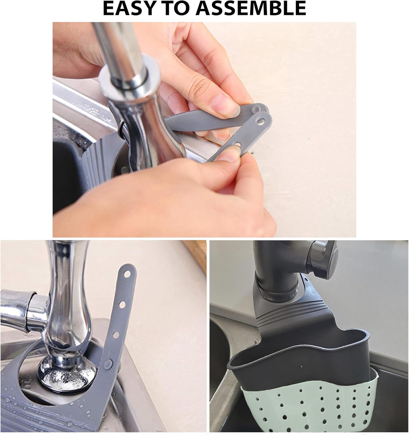 Kitchen Sink Caddy - Silicone Plastic Soap Sponge Holder - BPA-free Rack - Faucet Caddy with Drain Holes for Drying - Adjustable Hanging Strap (Light Green) image 5