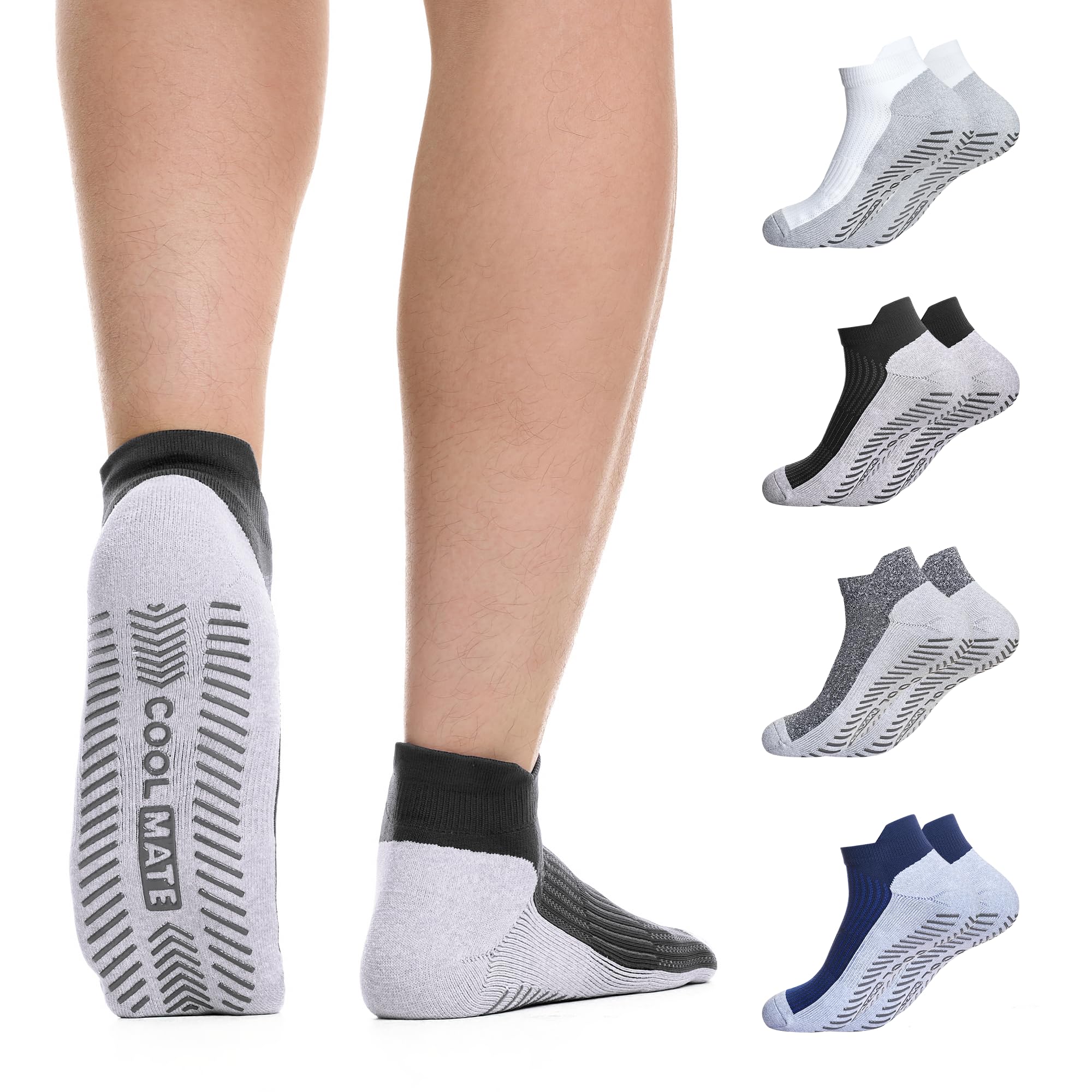 CoolMate Mens Grip Socks, Non Slip Athletic Socks for Pilates, Yoga