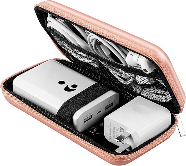 ACOCOBUY Power Bank Case Hard Drive Case Shockproof Carrying Case Travel Cable Organizer Bag Hard EVA Portable Storage Bag Electronic Organizer Pouch Bag Zipper Wallet Multifunctional Case Rose Gold
