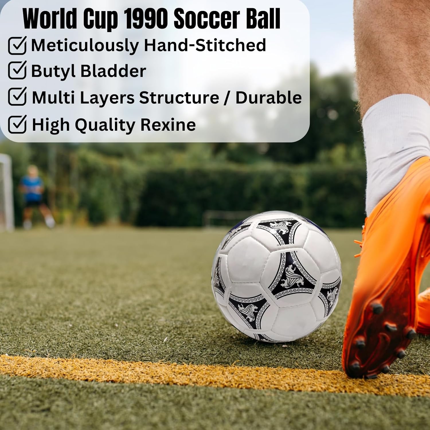 World Cup 1990 Soccer Ball Official Match Ball Replica, World Cup 1990 Soccer Ball Size 5 Famous Match Ball Football, Hand Stitched World Cup Ball is Birthday Gift for Soccer Fans, Soccer Collectible