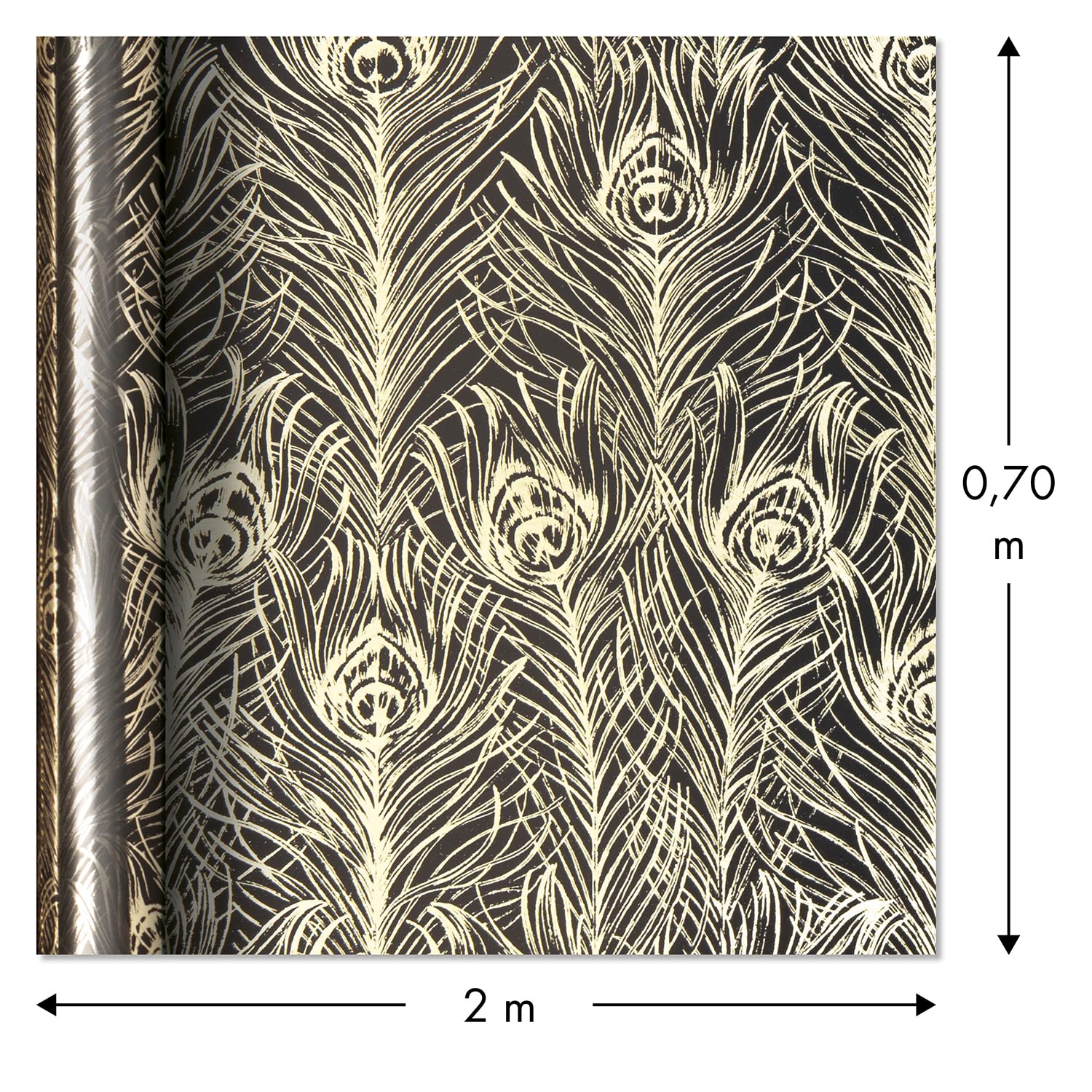 Clairefontaine 212871AMZC - Un Carton De 10 Rouleaux De Papier Cadeau - Papier Premium 80g - Dimensions : 2x0,70m - Motif : Brillant, Noir, Blanc, Vert, Plume, Voyage, Planisphère - Emballage Cadeau