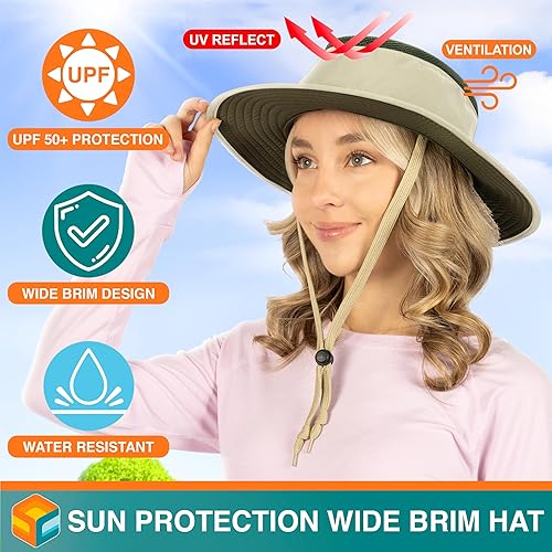 Miniatura 3 de SUN CUBE Sombrero de ala ancha para hombres y mujeres, protección solar UV, sombrero de safari para senderismo