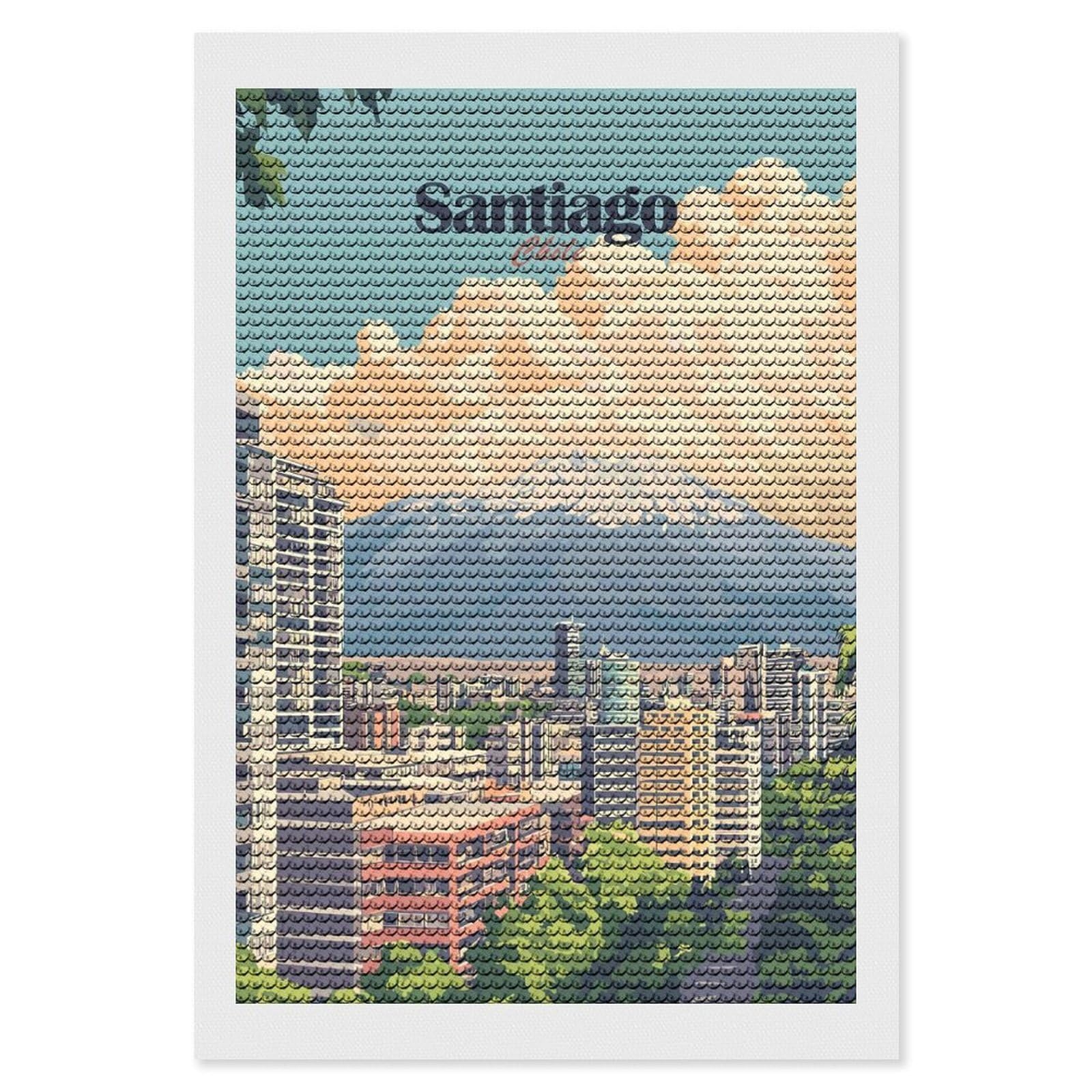 Junmoney Santiago, Chile Cityscape(3) Diamond Art Kit 8"x12", Neat Printed Canvas, Finish and Display, Relaxing DIY Hobby, Living Room Decor