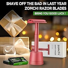 ZOMCHI Double Edge Safety Razor with Stand for Men, Women\'s Safety Shaving Razor with 10 Double Edge Safety Razor Blades, Single Blade Razor for Shaving -Light Coral