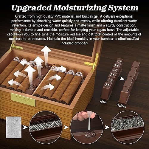 Miniatura 6 de TISFA Caja de cigarros hecha a mano con higrómetro y humidificador, caja de humidor de madera de cedro con cajón, divisor, medidor de longitud de