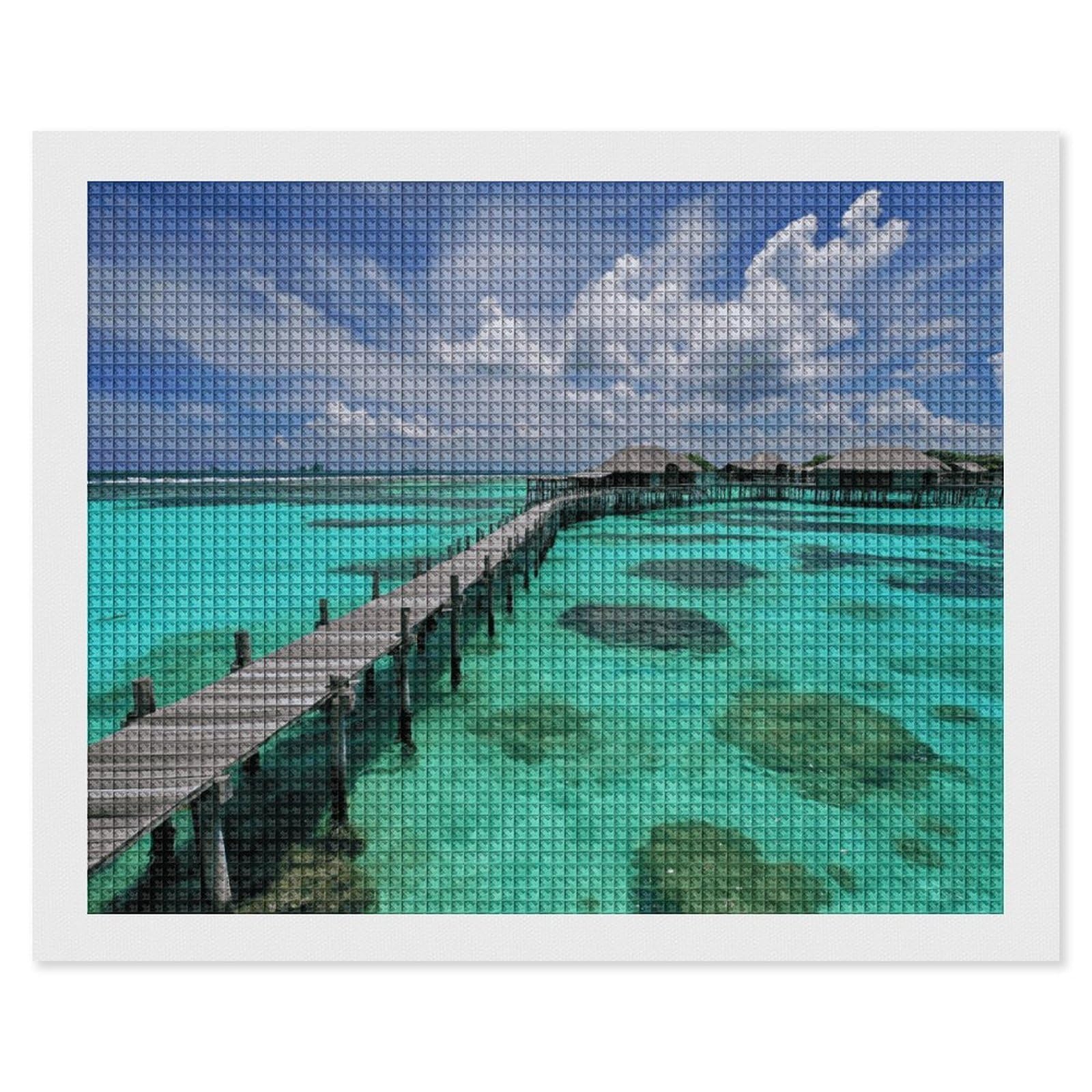 NONHAI Diamond Painting Kits for Adults - DIY Diamond Art Kits for Beginners - Full 5D Paint Drill Diamond Dots Paintings- Maldives Scenery Diamonds Pictures Gem Art and Craft Wall Decor 16"x20"