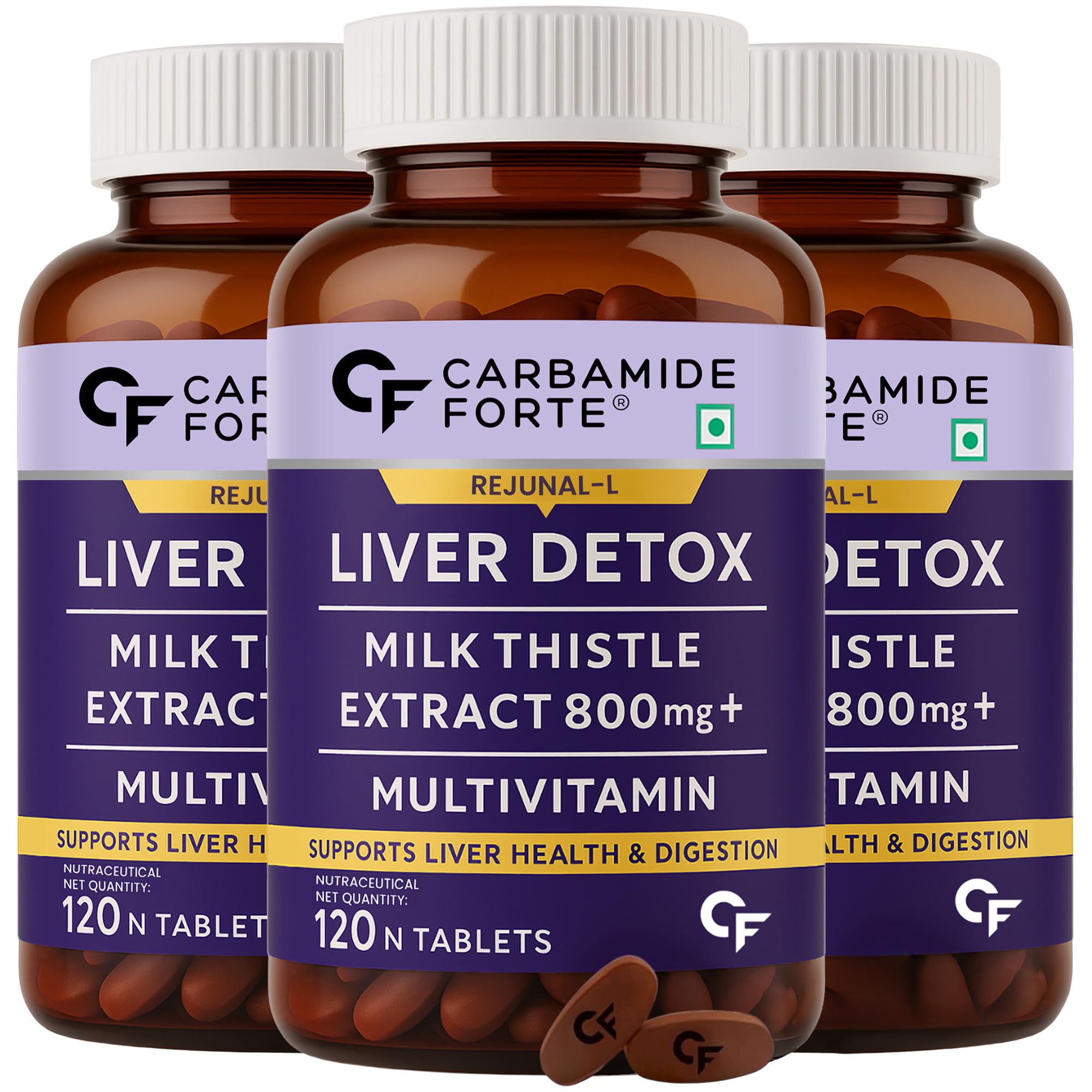 Carbamide Forte Liver Detox Supplement with Milk Thistle Extract 800mg (30:1) | Added Multivitamins & Amino Acid | Liver Support Supplement –120 Veg Tablets (Pack of 3)-image-28