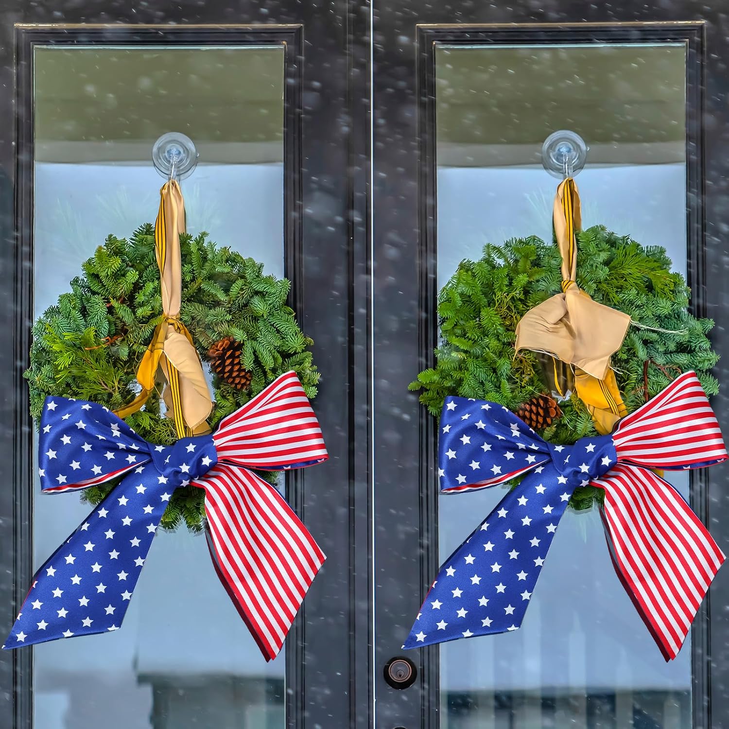 2 Pcs 56.3" x 4.3" Patriotic Wreath Sash for Front Door 4th of July 250th Anniversary Wreath Sash Garland Ribbon Independence Day Memorial Accessories for Yard Outdoor Indoor Home(Classic)