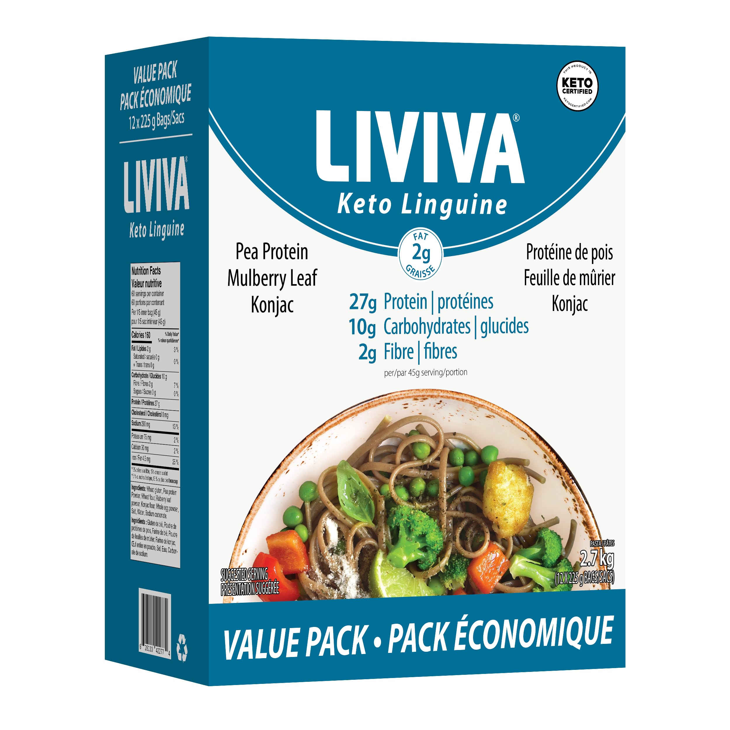 LIVIVA Pasta Value Pack (135 g Protein per Box) - Low Carb High Protein Pasta made from Pea Protein & Konjac Flour - 8g Net Carbs, Diabetic-Friendly - Ready to Eat in 3 – 4 mins – Taste like Healthy Al Dente Italian Pasta (12 Pack, Fettuccine) — view 8