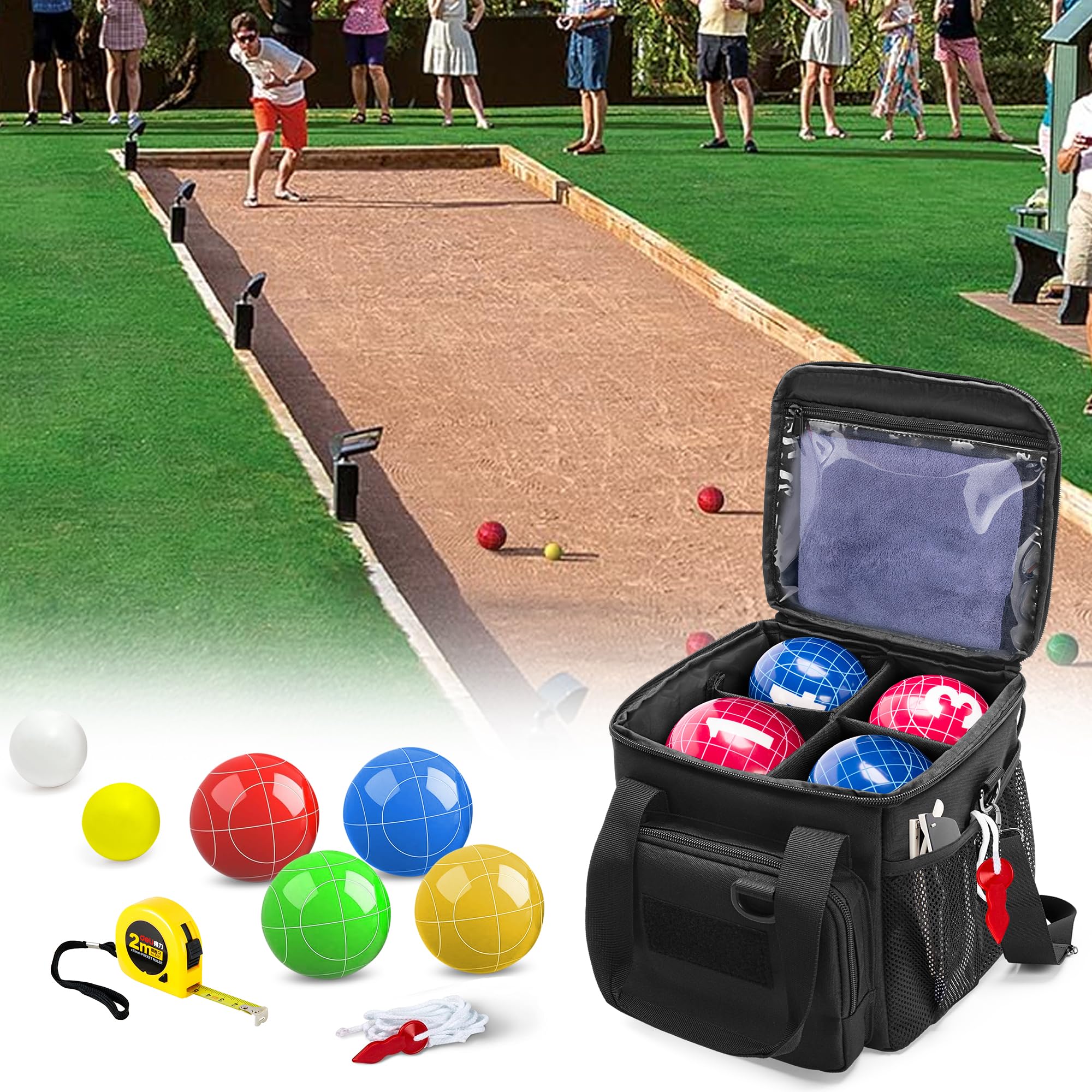 DSLEAF Borsa per bocce, può contenere fino a 8 bocce, borsa portatile per bocce con tasche multiple e tracolla staccabile (solo borsa, palline escluse)