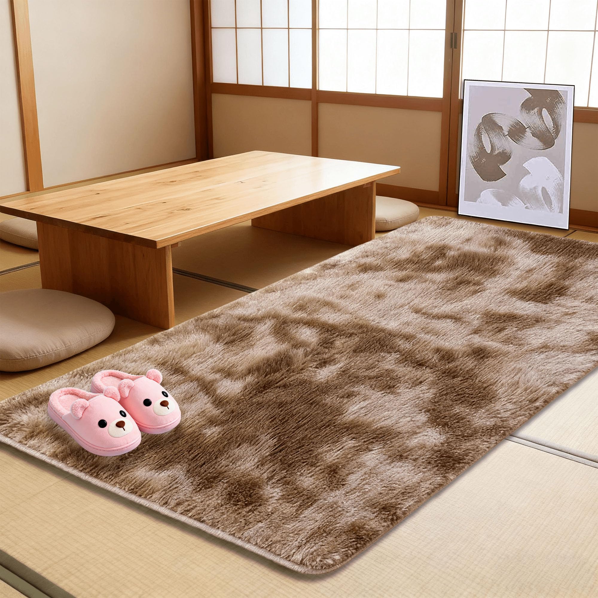 Tapis de salon pour chambre chaleureuse marron moderne 90x140 cm