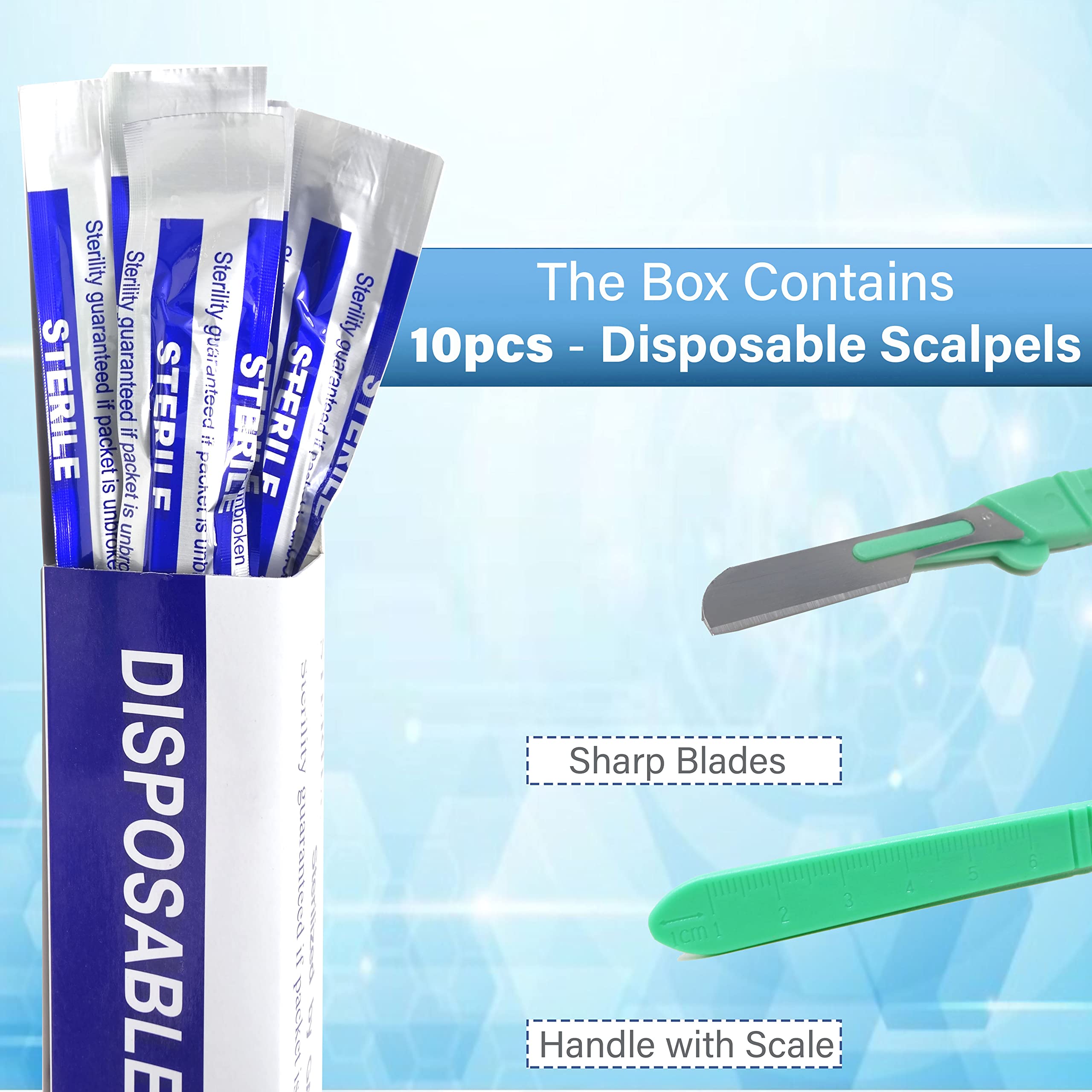 Disposable Sterile Scalpels, Podiatry & Professional Corn Callous Knife, Precision Carbon-Steel Blades with Plastic Handle -Individual Pouches - Podiatry Pedicure, Wart Removal & More -Box of 10 (#16)