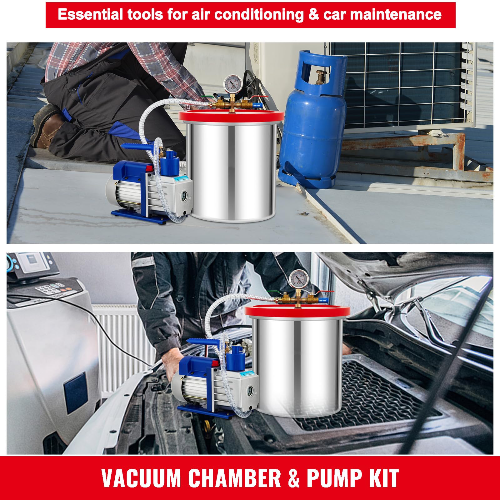 Happybuy 5 Gallon Vacuum Chamber with Pump, 5 CFM 1/3 HP Rotary Vane Vacuum Pump, 110V HVAC Tool Set for Wood Stabilizing, Degassing Silicones, Epoxies & Oils